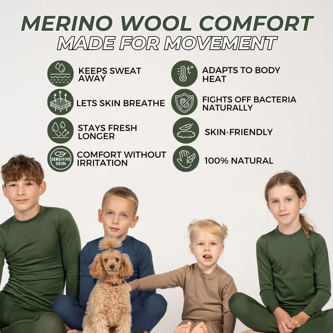 menique 100 % lana merino para niños, leggings térmicos para niños y niñas, medias de secado rápido, pieles para fútbol, correr, deportes al aire libre, senderismo, ropa de dormir