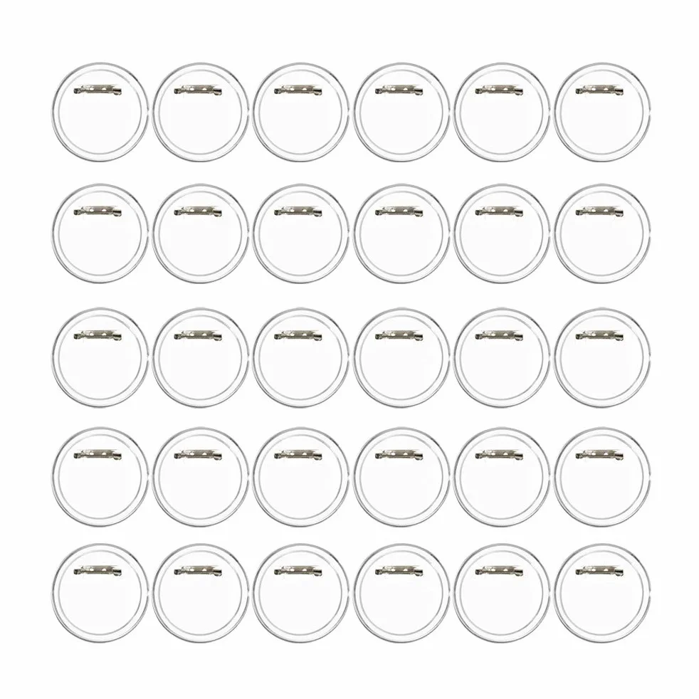 BUYGOO 50 Piezas Chapas Plásticas con Alfiler Incluido, Botón de Pin Redondo de Acrílico Transparente