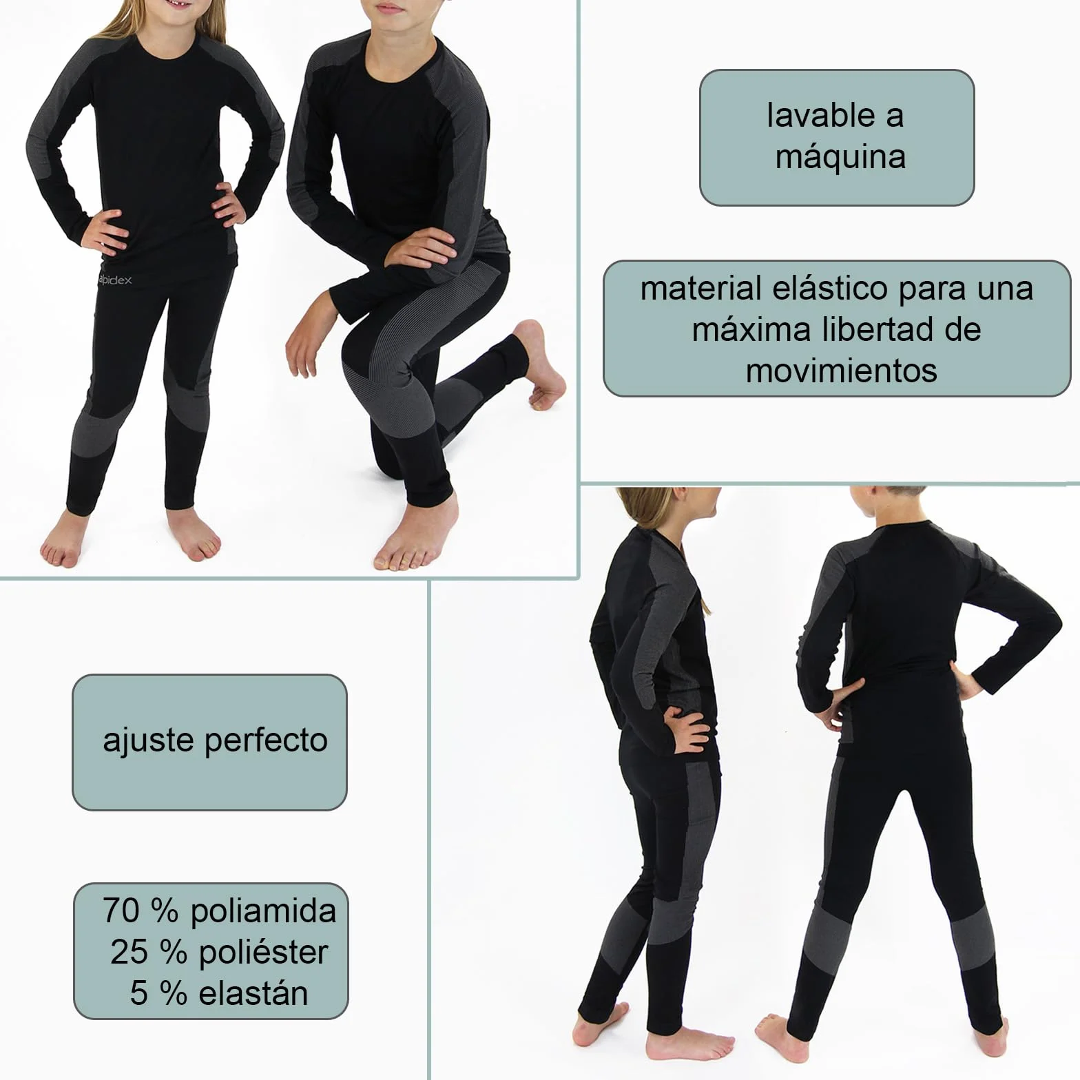ALPIDEX Ropa Interior térmica niños Conjuntos térmicos Funcional esquí Invierno cálido Transpirable