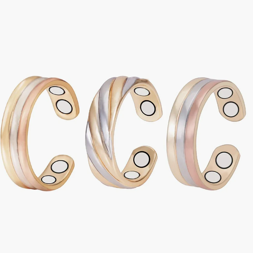 3 anillos magnéticos de cobre de tres tonos para mujer, regalo para mamá, esposa, joyería para mujer, tamaño ajustable, Cobre