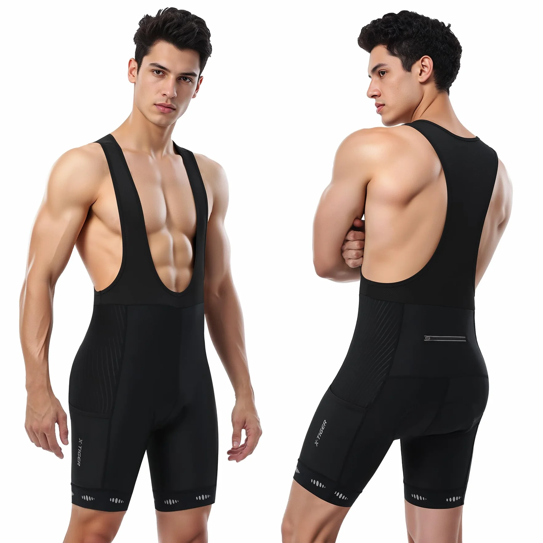 X-TIGER Culotte Ciclismo Bibs Shorts Hombre Almohadilla Gel 5D 3 Bolsillos Transpirable Secado rápido Ciclismo Montaña