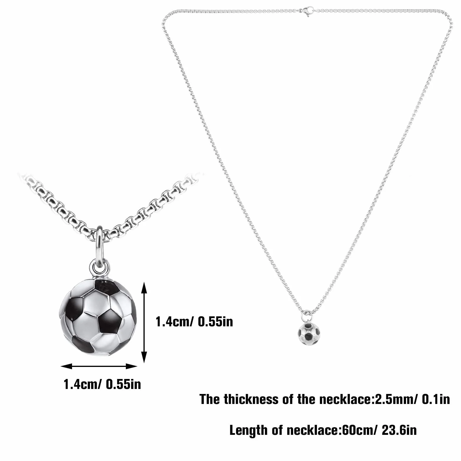Collar de encanto de fútbol de acero inoxidable para hombre mujer niño niña 60 cm