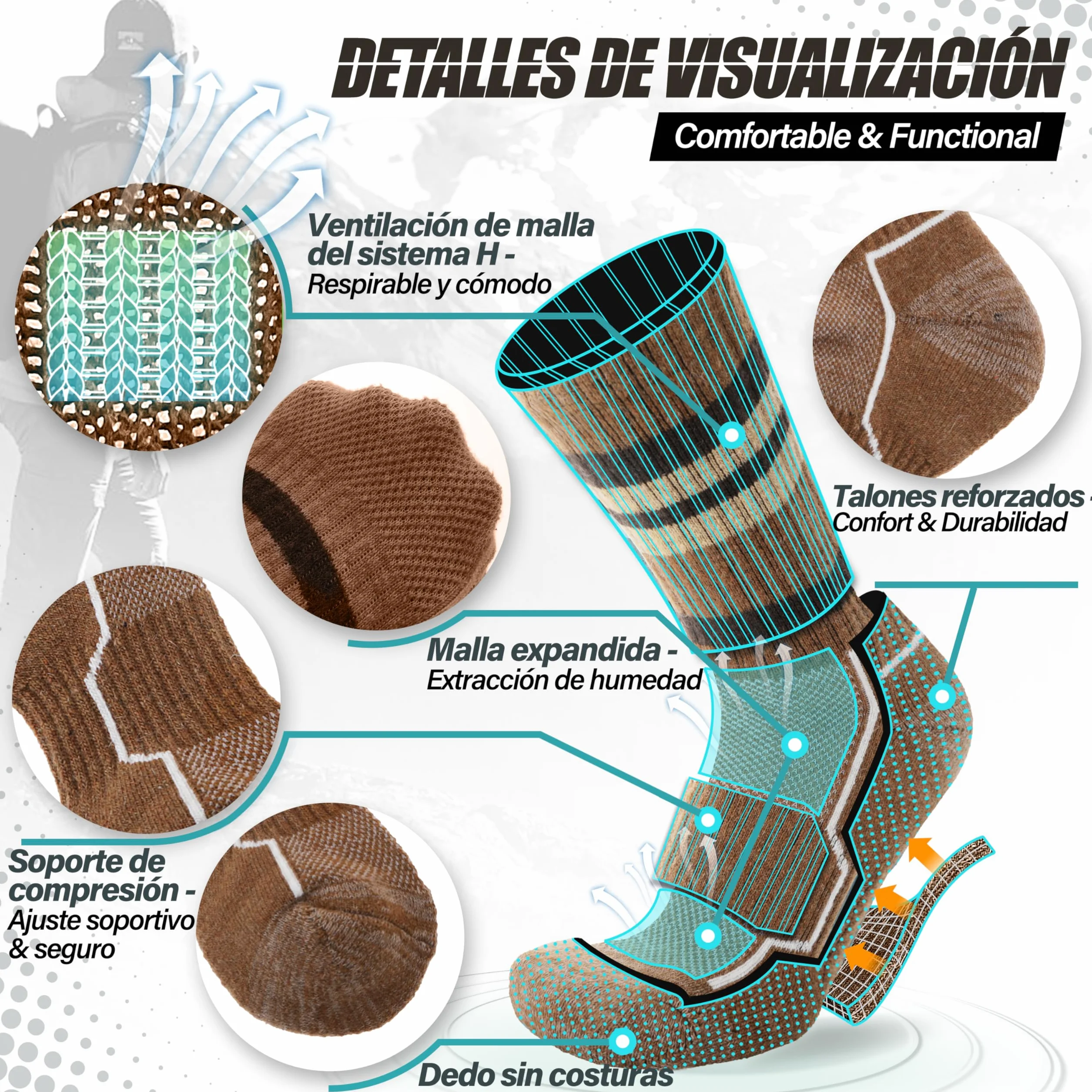 ANTSANG Calcetines de Lana Merino Senderismo Térmicos 5 Pares