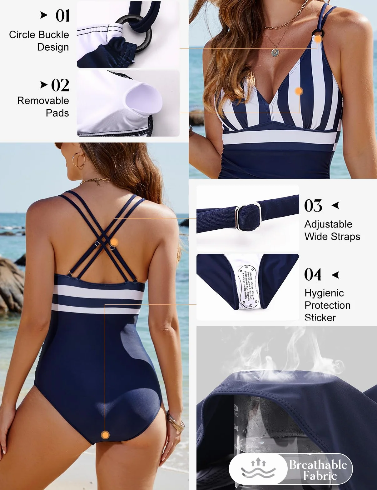 UMIPUBO Bañadore Mujer Traje De Baño De Una Pieza Cuello En V Push Up Control De Barriga Tallas Grande