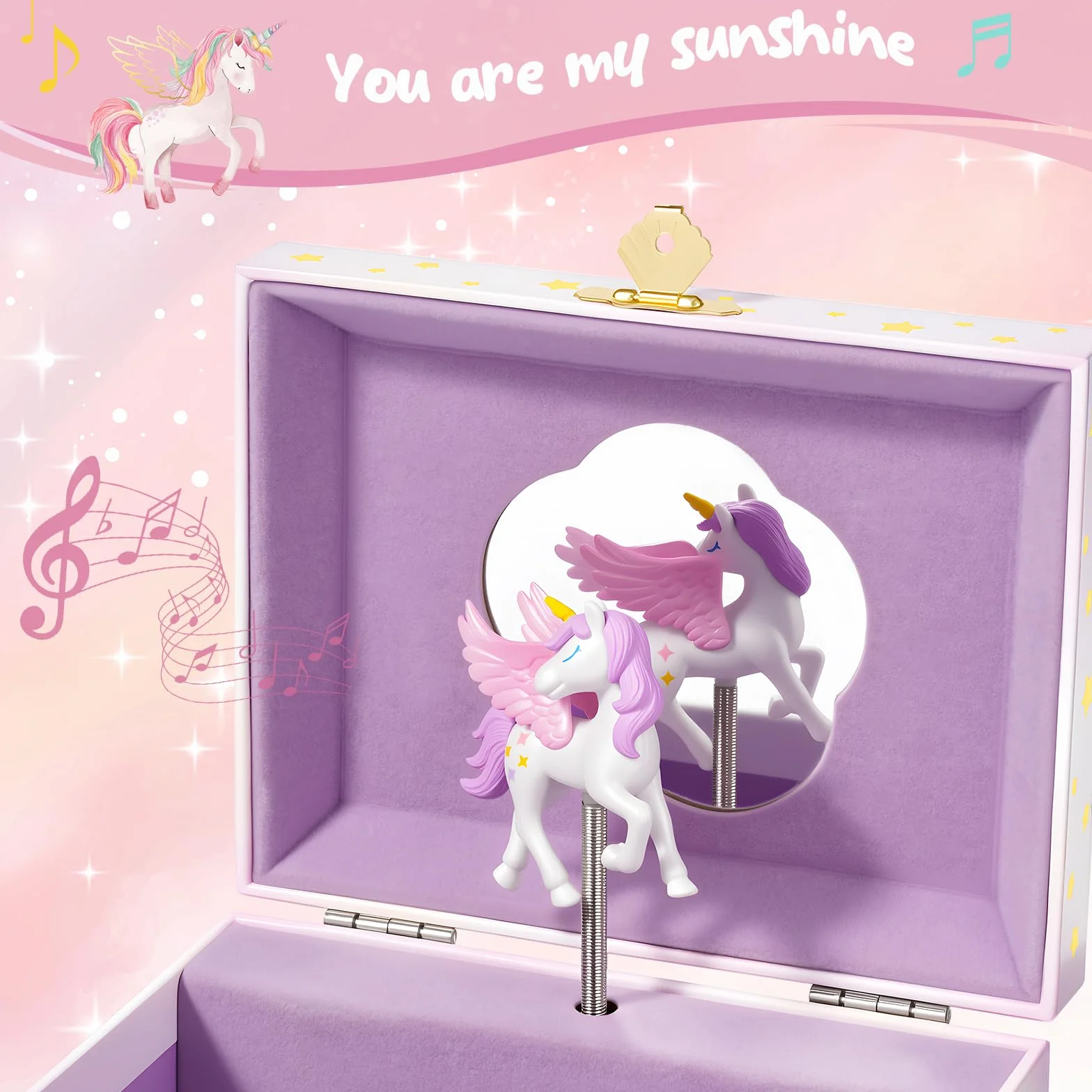 ProCase Joyero Musical Infantil con Muñeca Unicornio Giratoria para Niñas, Organizador Caja de Collar Pendiente Pulsera Anillo - Rosa