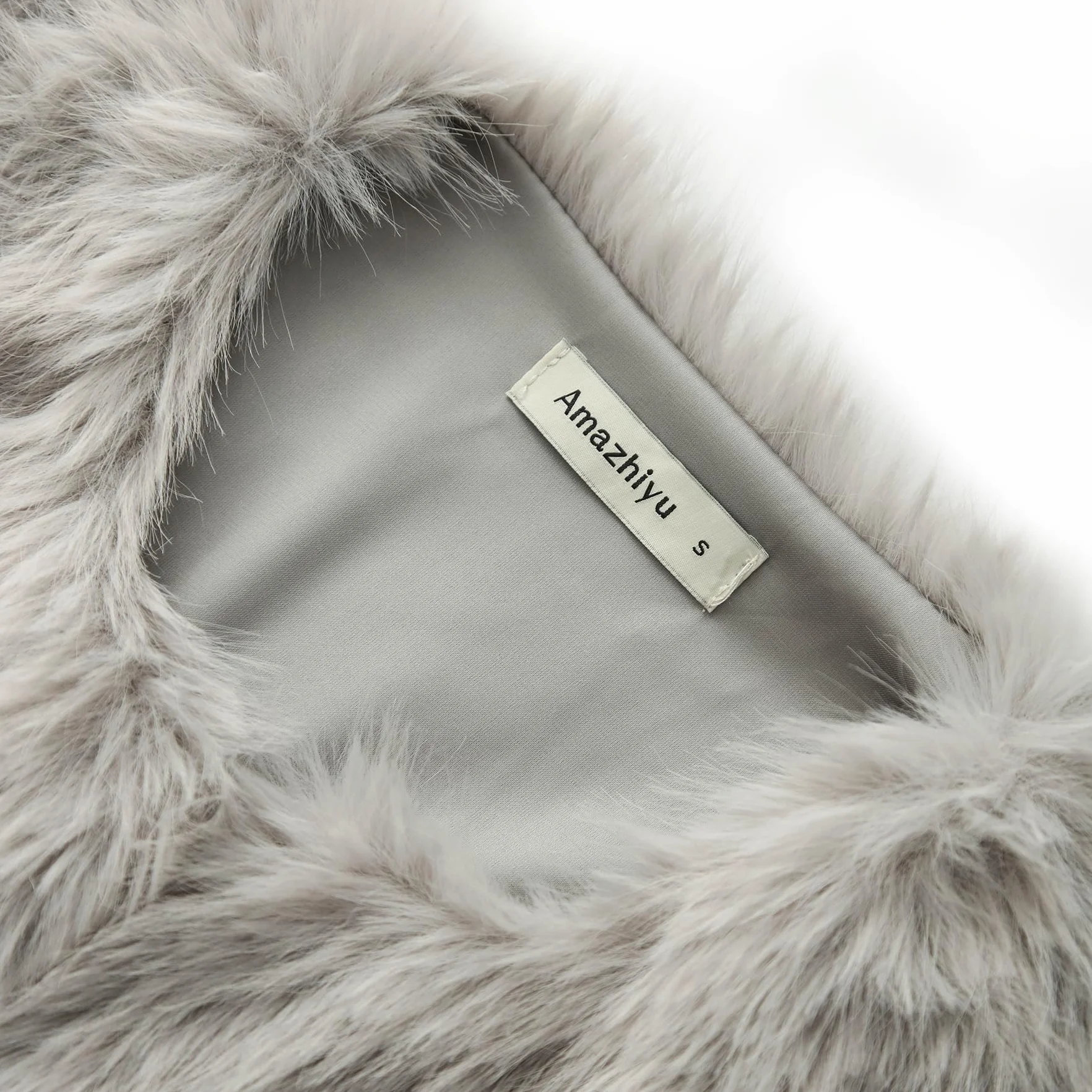 Amazhiyu Abrigo de piel sintética para mujer, chaqueta corta de manga larga, cuello, invierno