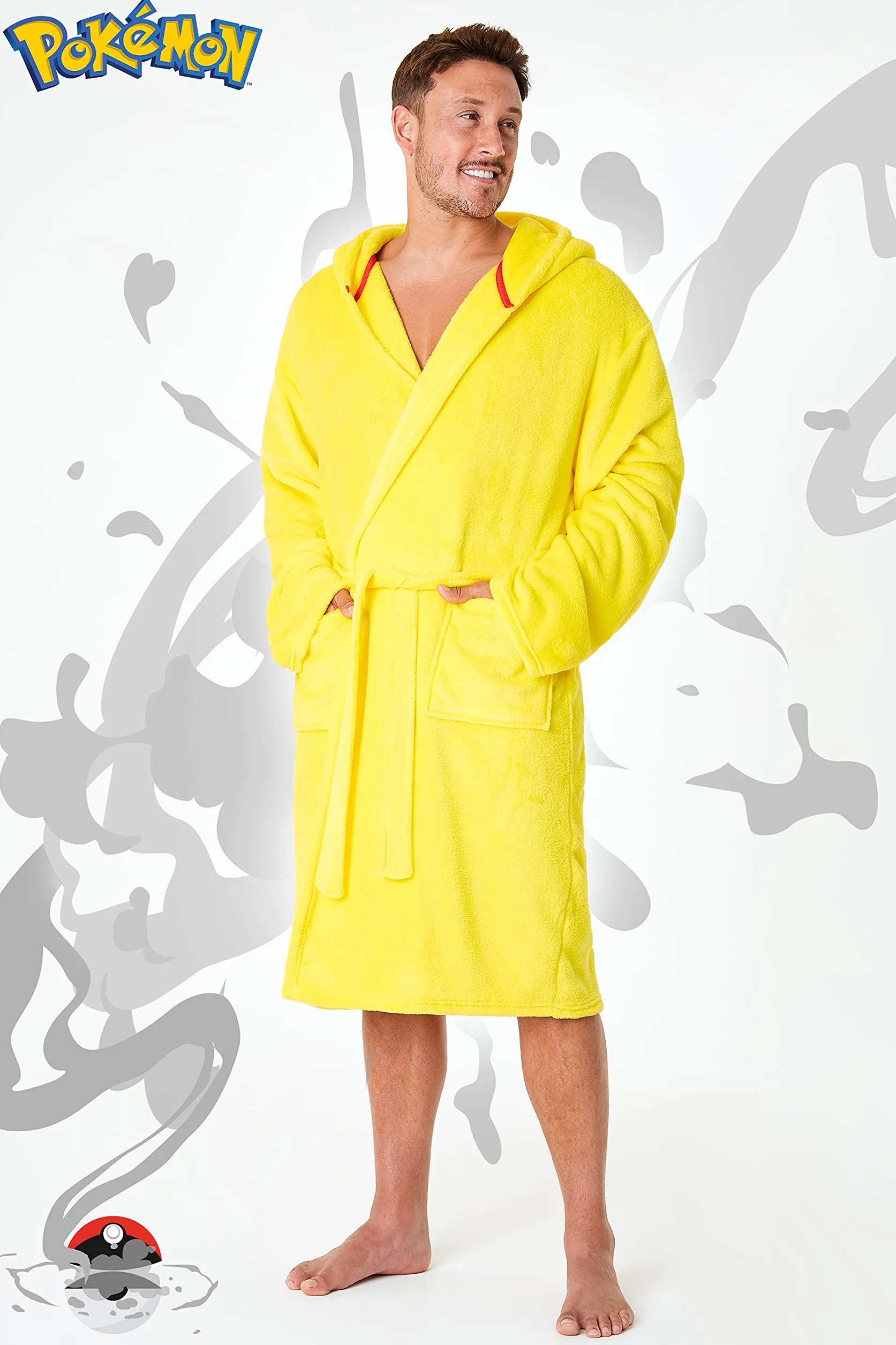 Pokemon Bata de Casa de Hombre de Pikachu, Albornoz Hombre Forro Polar S - 3XL, Regalos para Hombre