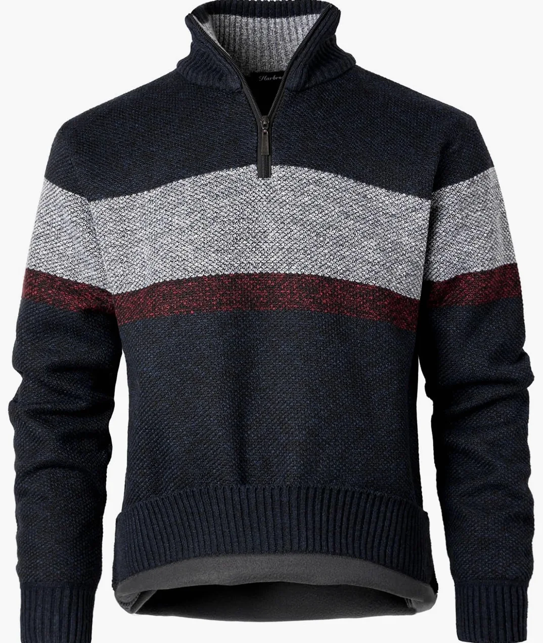 Hombre Jersey con 1/4 Cremallera Forro Polar Suéteres Punto a Rayas