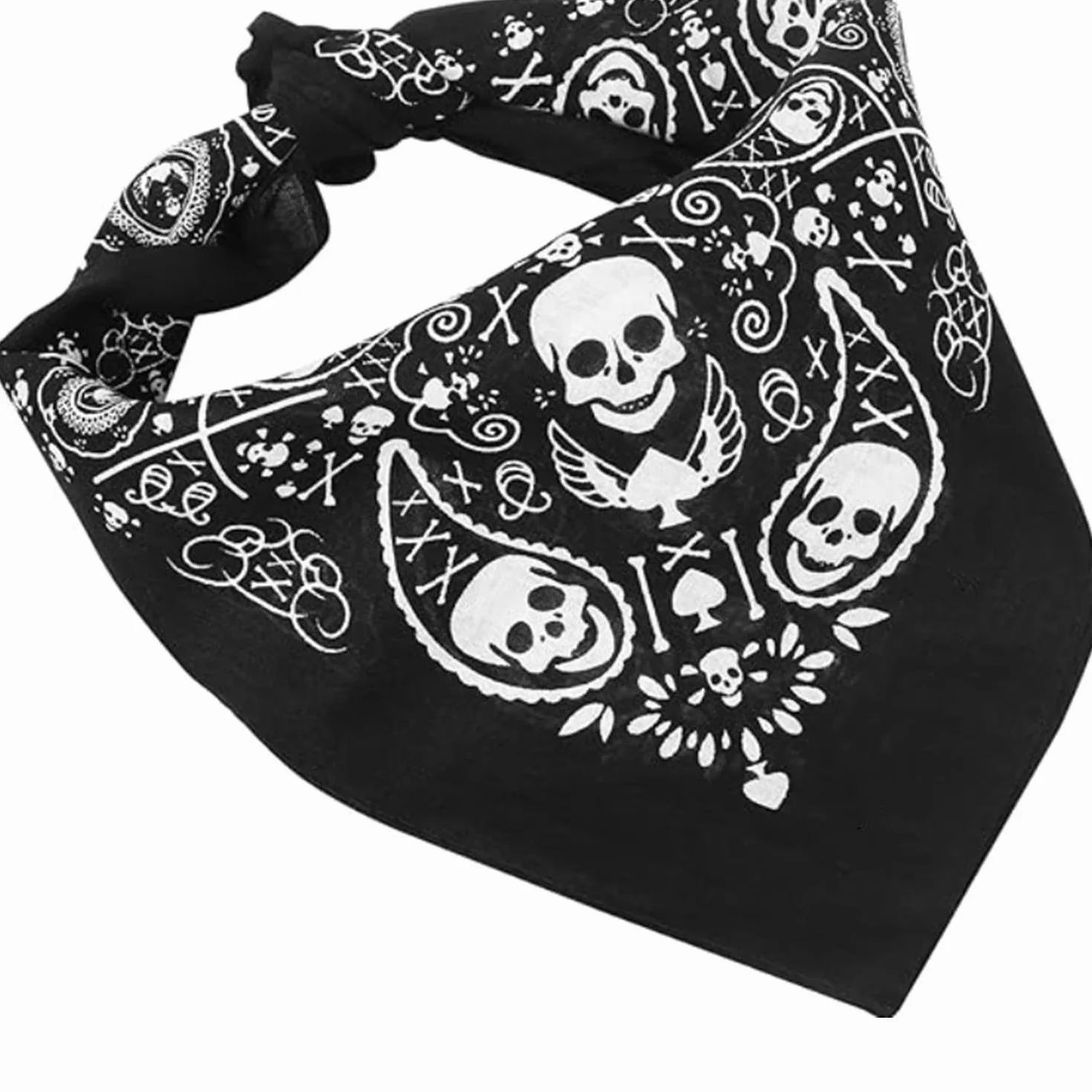Pañuelo Bandana Mujer Hombre Negro Doble Faz Calavera Halloween