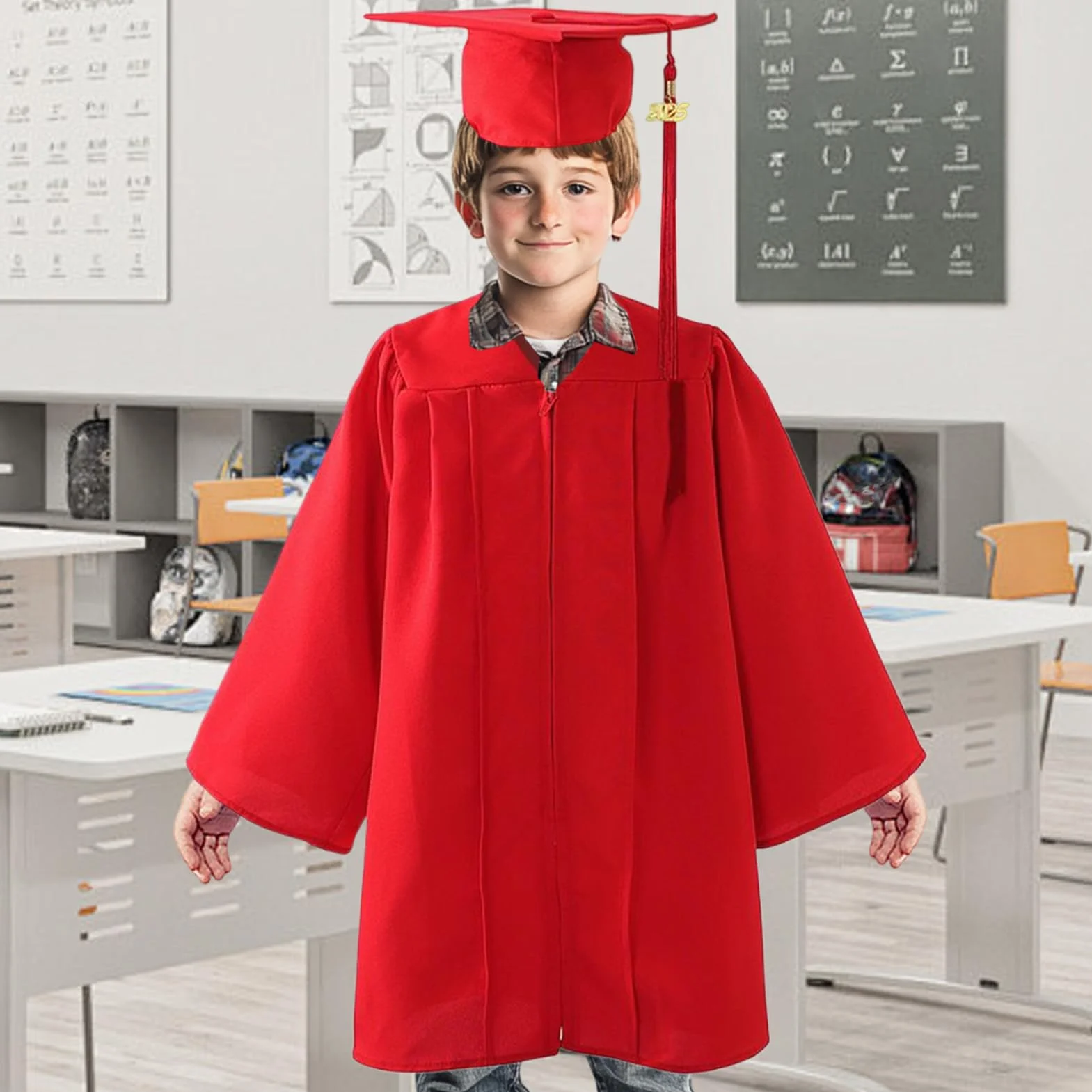 Conjunto de Toga y Birrete de Graduación 2025 para Estudiantes de Primaria con Cremallera