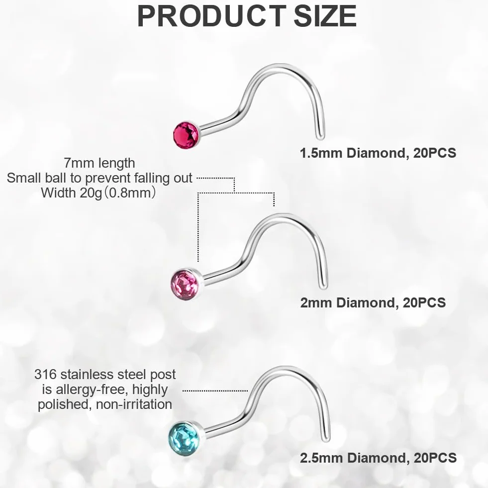 Aucuu Piercing Nariz Acero Quirúrgico Hipoalergénicos CZ Joyería Tornillo Recto Forma L Studs 1.5mm 2mm 2.5mm