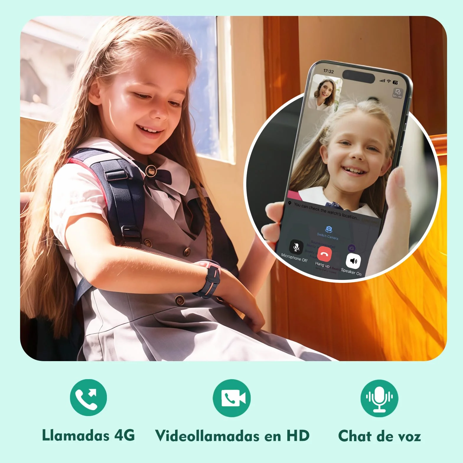 imoo Z1 Smartwatch Infantil 4G con Llamadas y Videollamadas, GPS, Modo Clase, IPX8 Resistente al Agua Verde