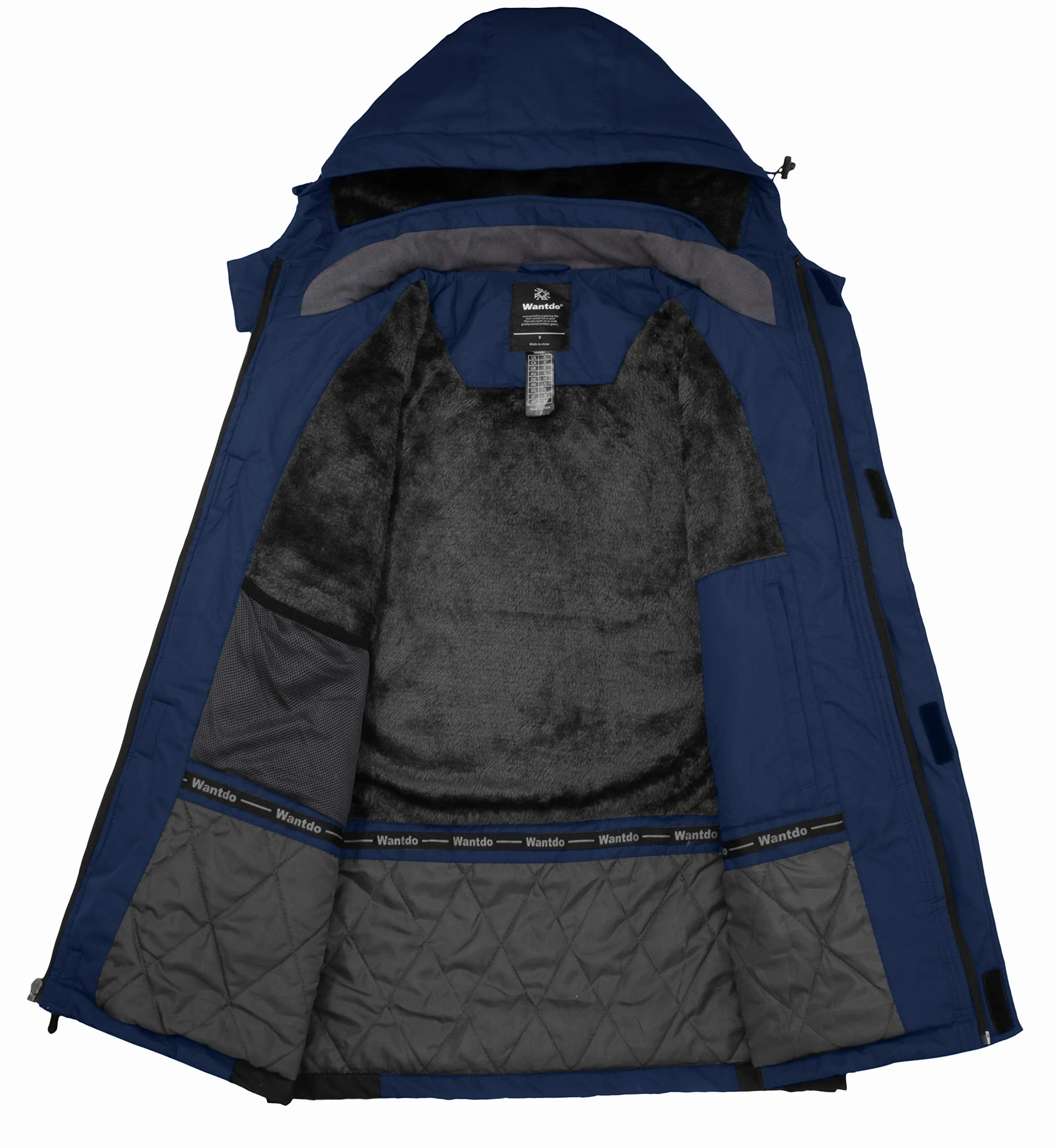 Wantdo Chaqueta de Esquí Impermeable Montaña Aislada con Vellón Cálida Invierno Snowboard Parka Nieve Capucha Hombre Azul Oscuro Large