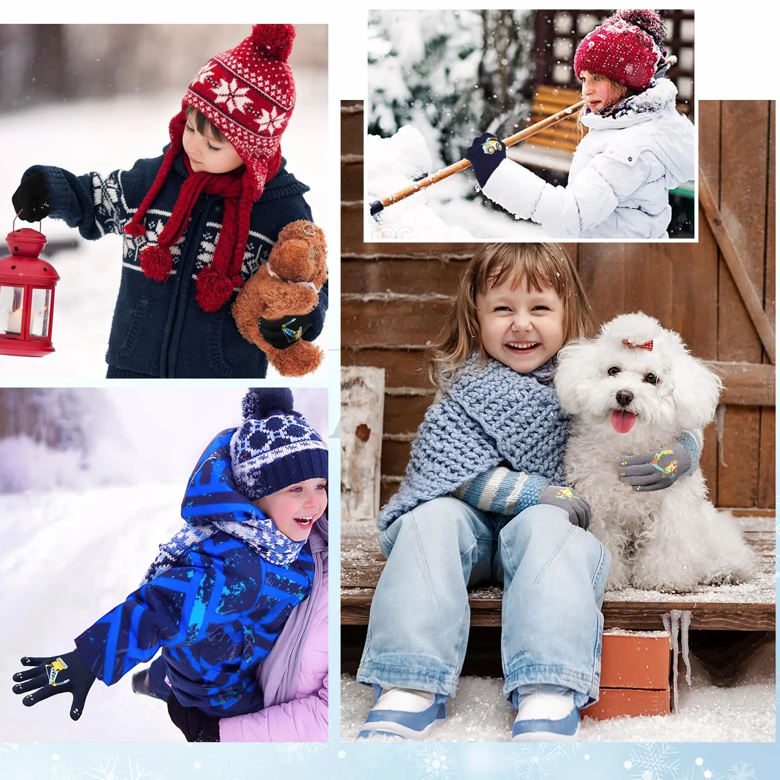 QKURT Guantes Mágicos Infantiles de Invierno Térmicos Dedos Completos para Niños Dinosaurios Excavadoras
