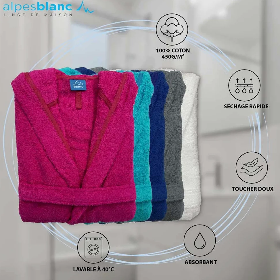 Alpes Blanc – Albornoz de baño con capucha para hombre y mujer, 100% algodón, 450 g/m², secado rápido, absorbente y tacto suave