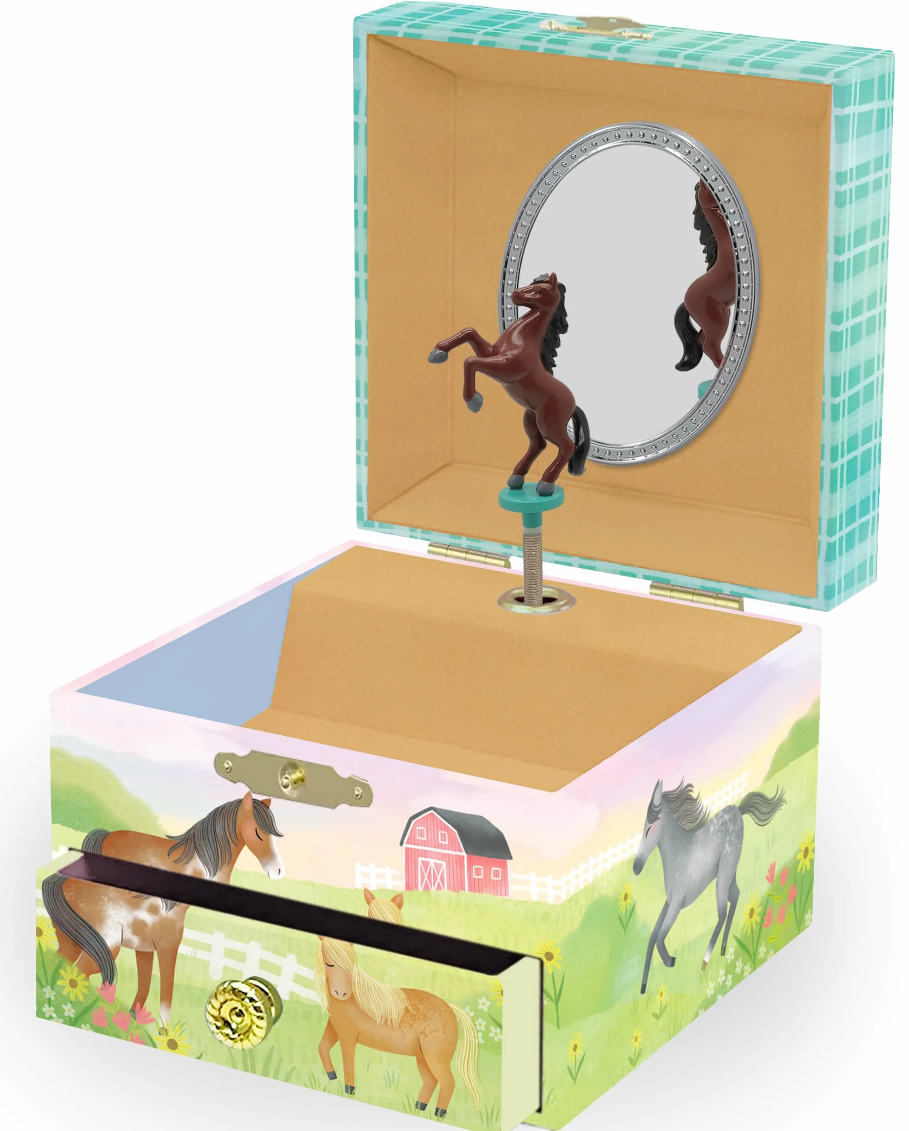 Giggle & Honey Joyero Musical para Niñas con Espejo y Cajón - Caja de Música Infantil Caballo