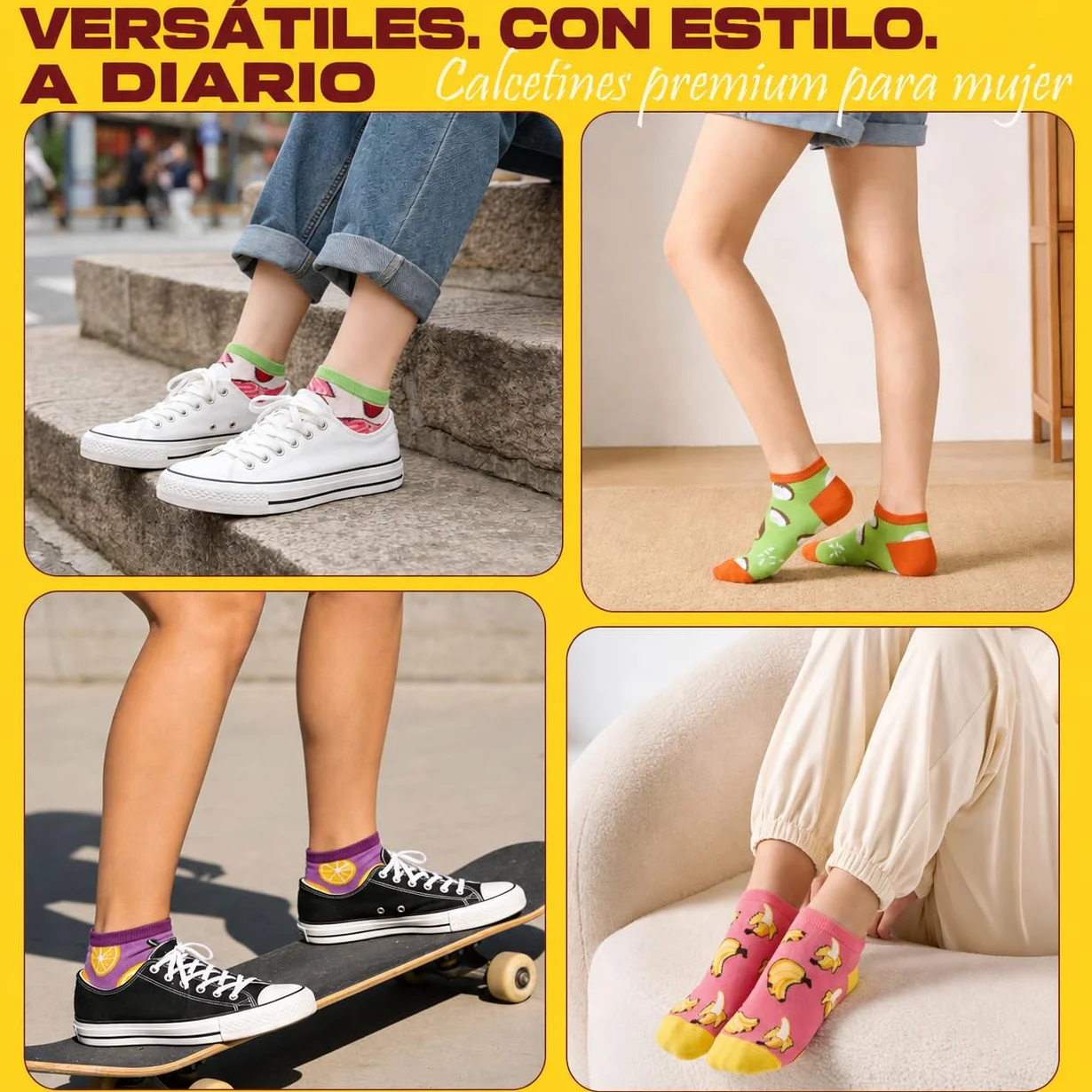Calcetines Divertidos para Mujeres, 8 Pares Algodón Tobillo, Regalos Únicos