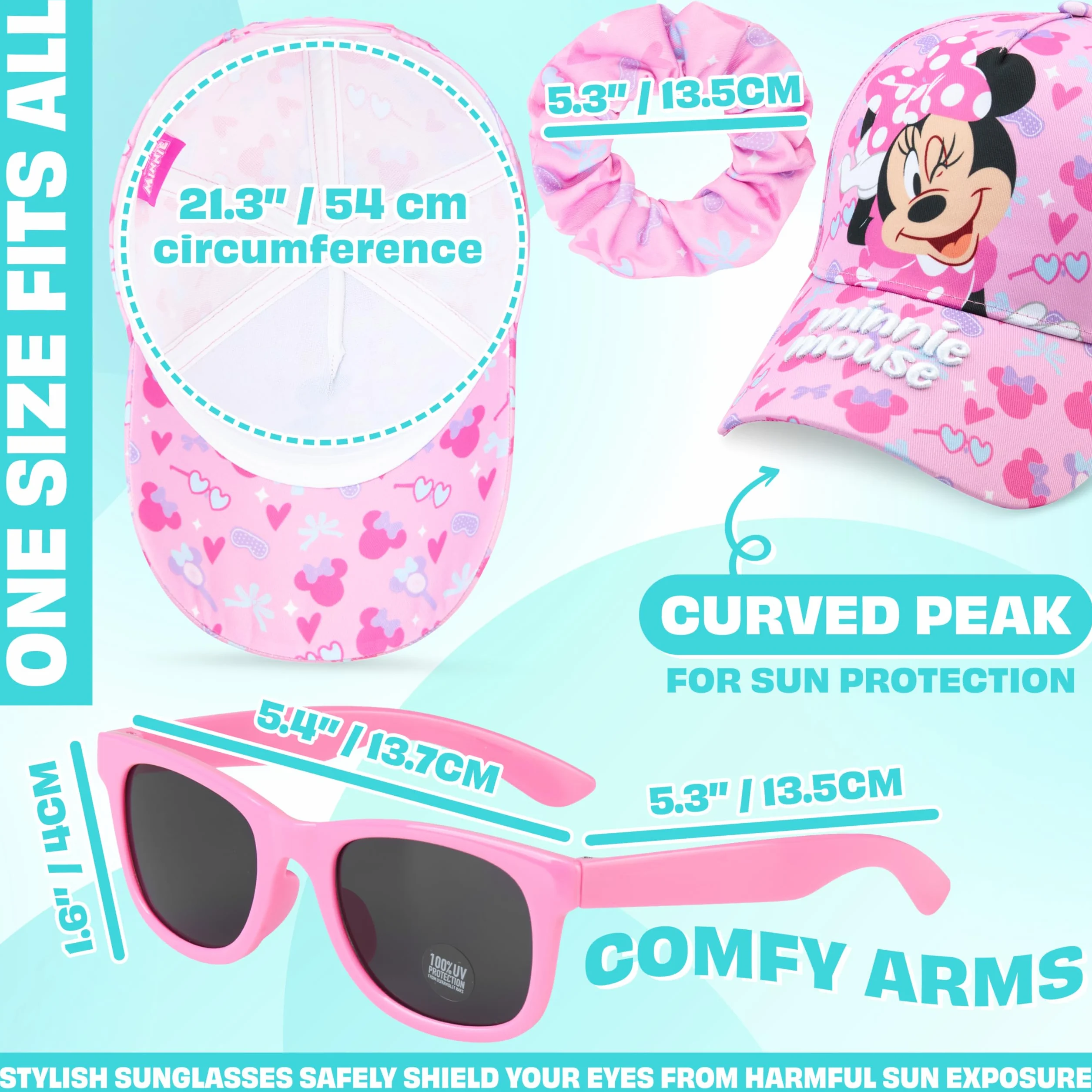 Gorra Niña con Gafas de Sol UV400 y Coletero Set Patrulla Canina Frozen Princesas Disney Minnie Mouse Barrio Sesamo