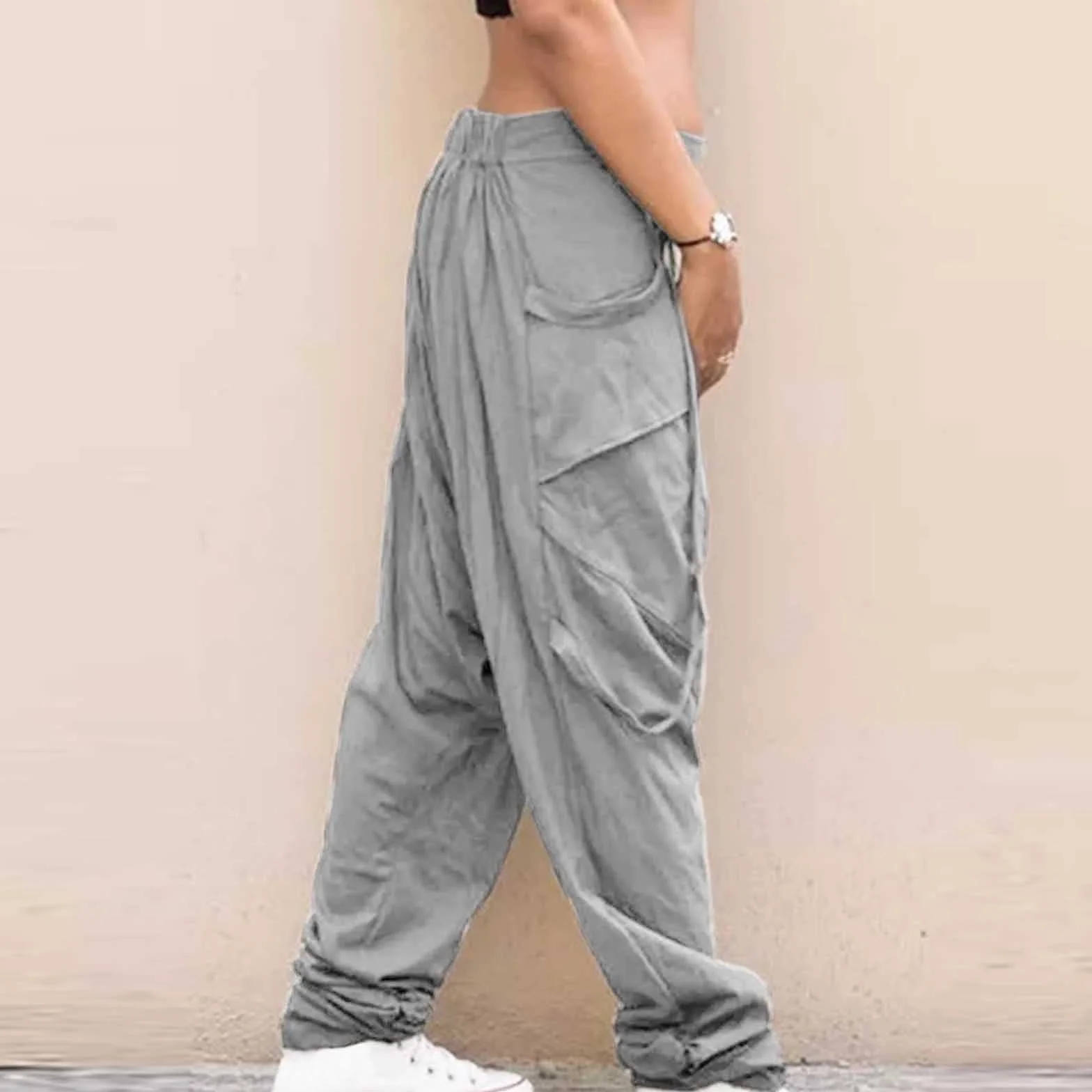 Pantalones Harem Hombre Yoga Pilates Danza Cintura Baja Ancha Bolsillo Unisex
