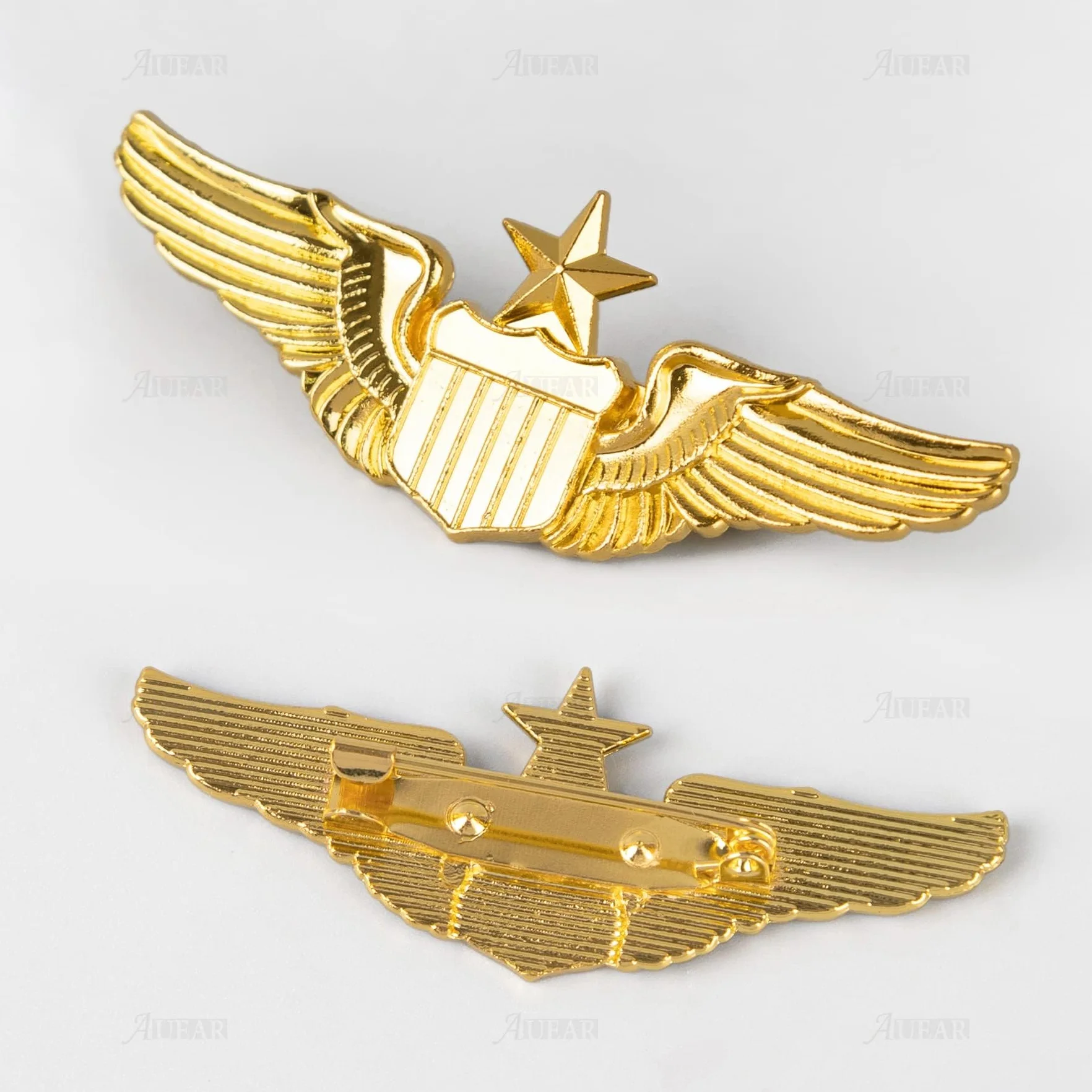 Metal Aviator Wings Pin, Senior Pilot Wing Gold Badge for Professional Uniform Cosplay