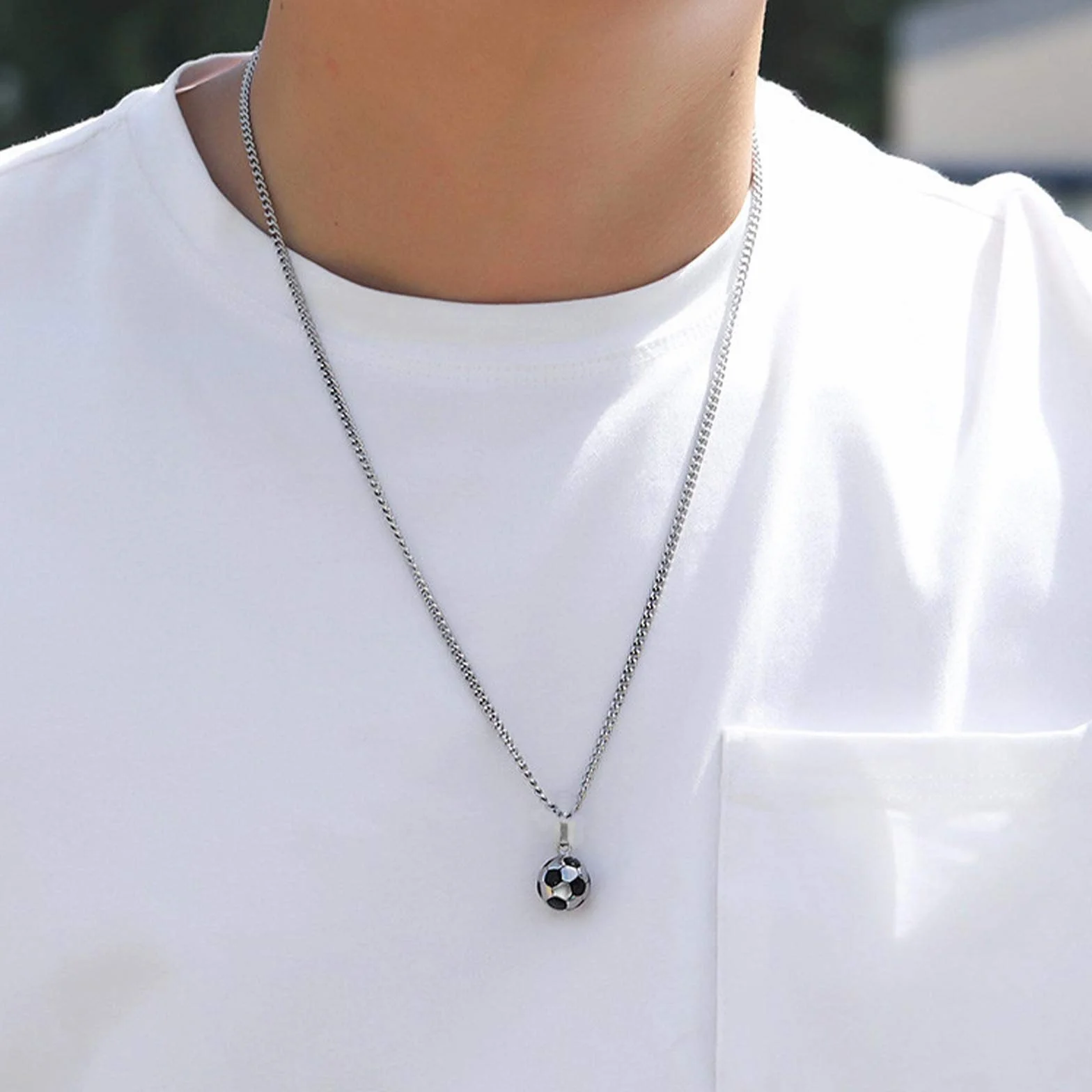 Collar de encanto de fútbol de acero inoxidable para hombre mujer niño niña 60 cm
