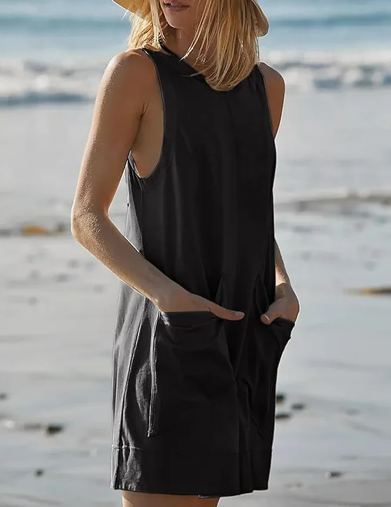 Haibang Jumpsuit Elegante Mono Mujer Verano Corto Sin Mangas Cuello Redondo Peto Casual