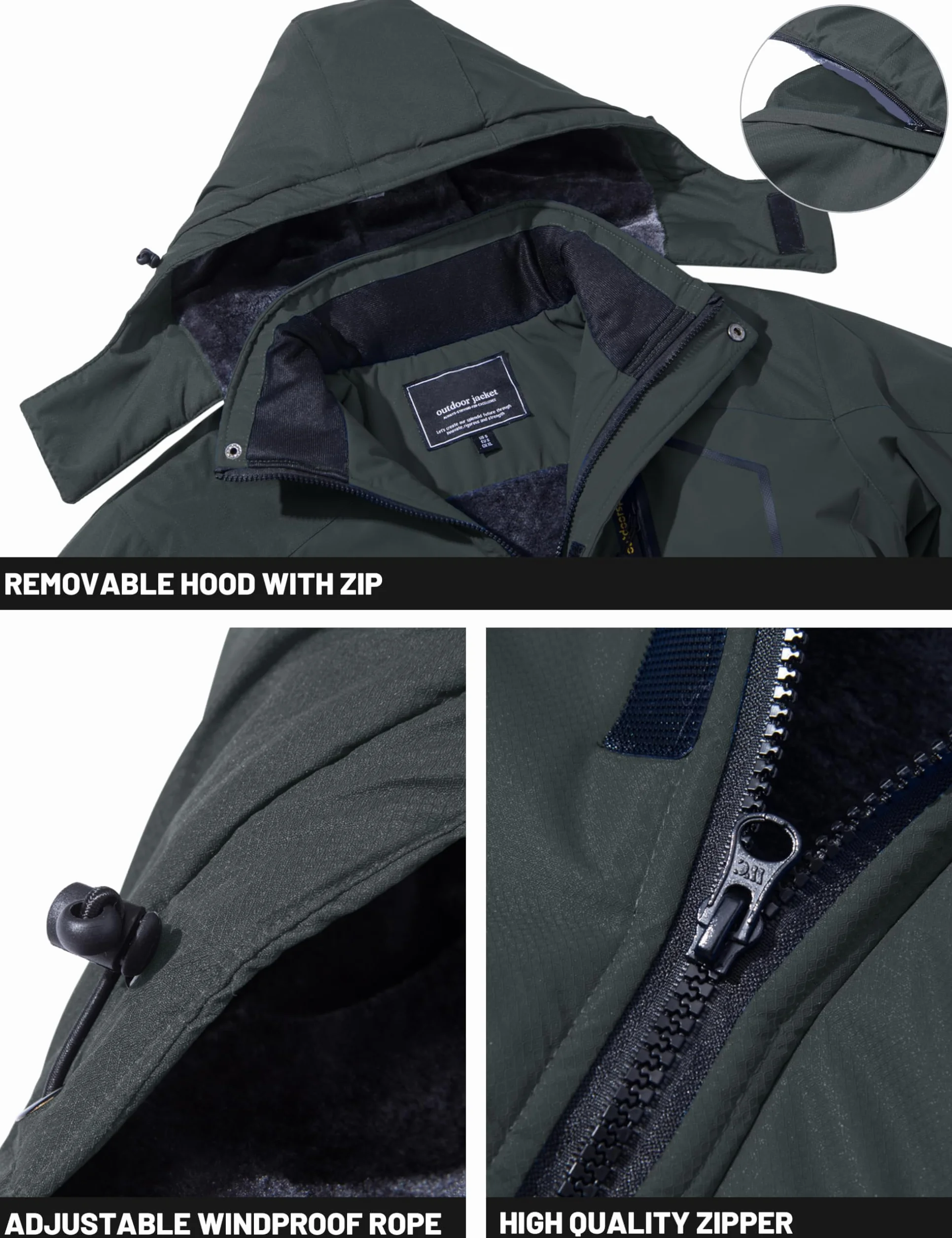 TACVASEN Impermeable Chaqueta de montaña vellón Hombres Esquí Caliente Multi-Bolsillos