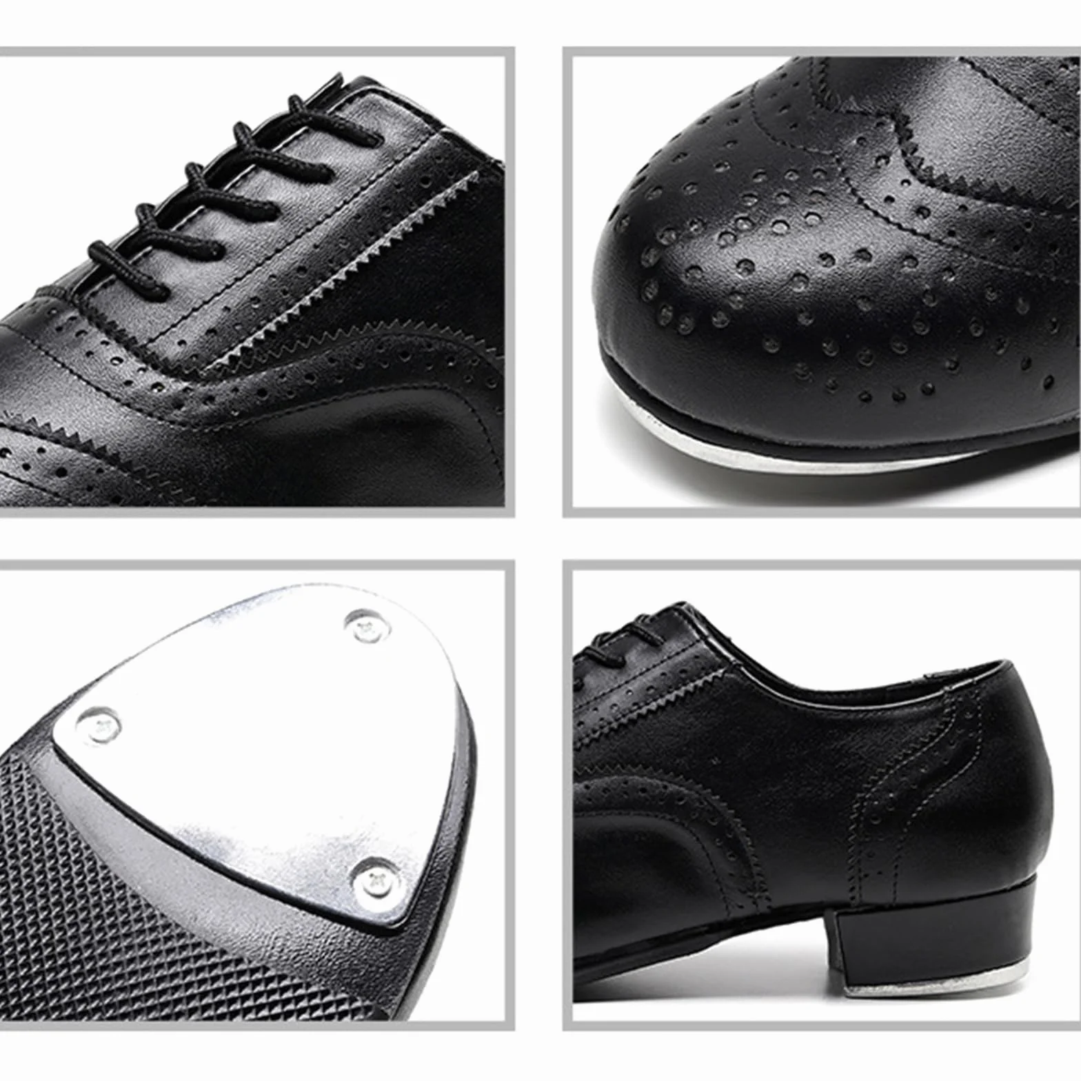 Zapatos de Claqué Hombre Tacón Bajo Cordones Brogue Transpirables