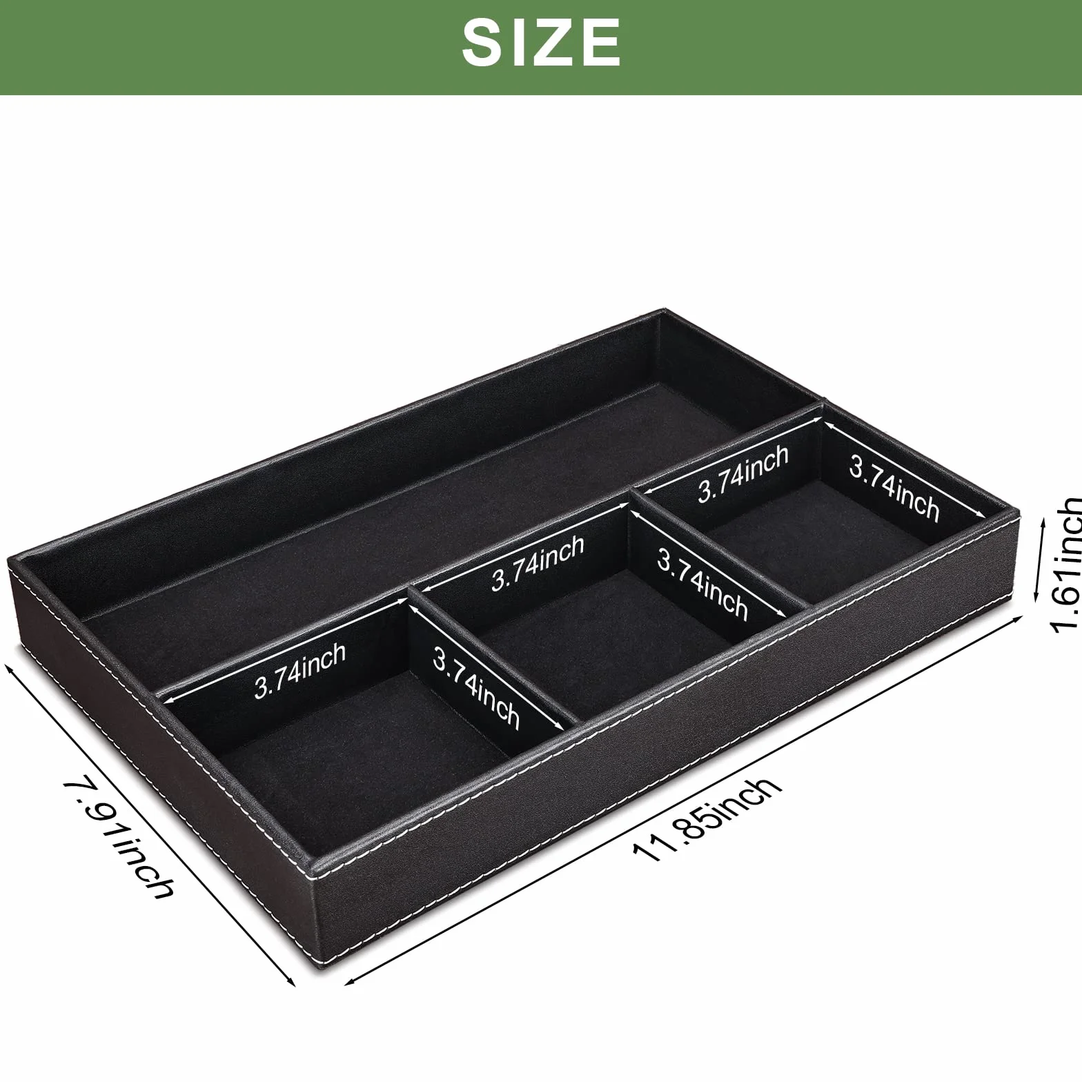 GORESE Bandeja de Valet Cuero, Bandeja Organizador de Escritorio Bandeja de Almacenamiento Aparador Organizador, Captura para Llaves, Teléfono, Billetera, Moneda, Joyería y Mesa de Noche(Negro)
