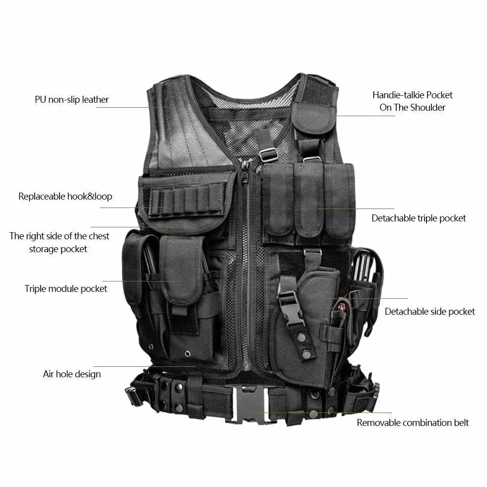 Chaleco Táctico Militar Poliéster Airsoft Caza Airsoft