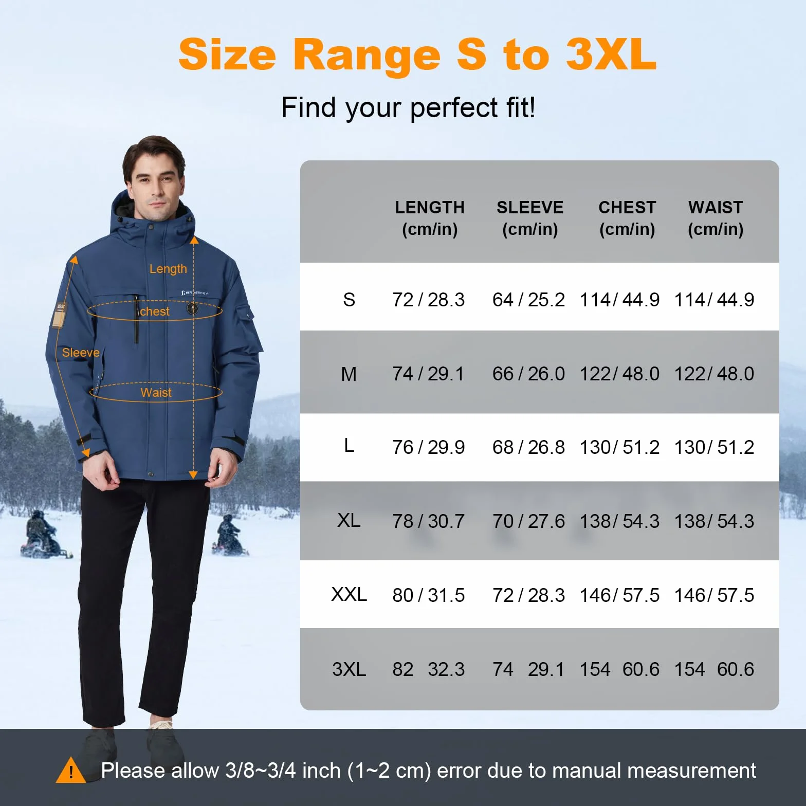 Chaqueta Calefactable Hombre con Batería 7,4V 12000mAh, 6 Zonas de Calor, Impermeable Antiviento para Ski Senderismo Camping