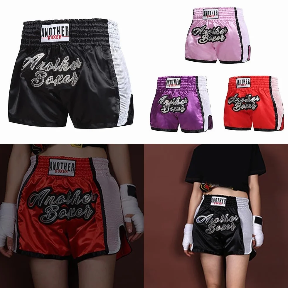 Pantalones cortos de boxeo MMA Muay Thai mezcla fibra transpirable morado
