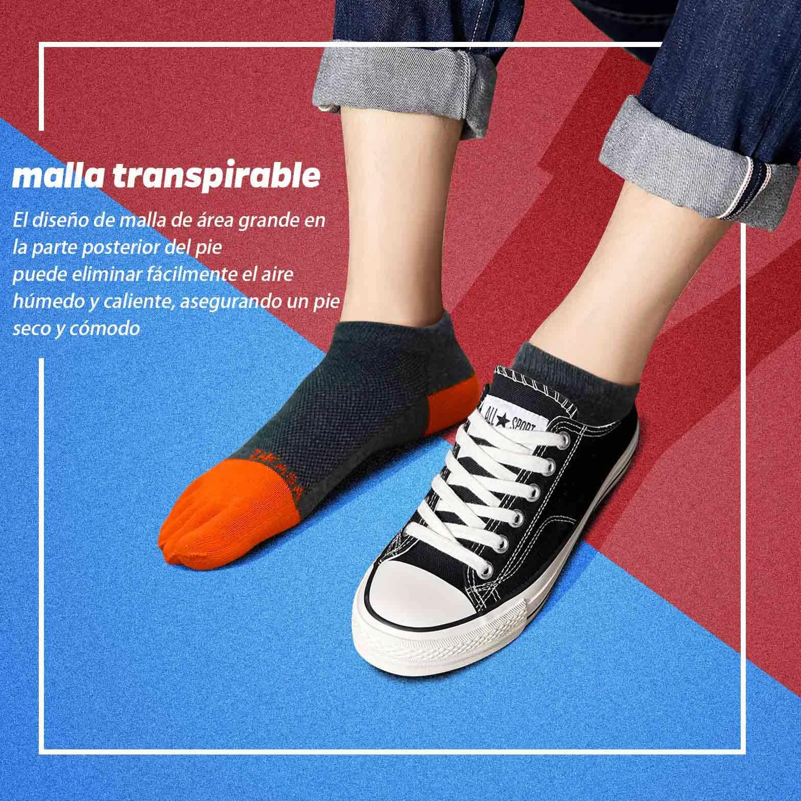 PUTUO Calcetines con Dedos de Deporte para Hombre: Calcetines Dedos Separados Tobilleros de Running Algodón Transpirables 5 Pares