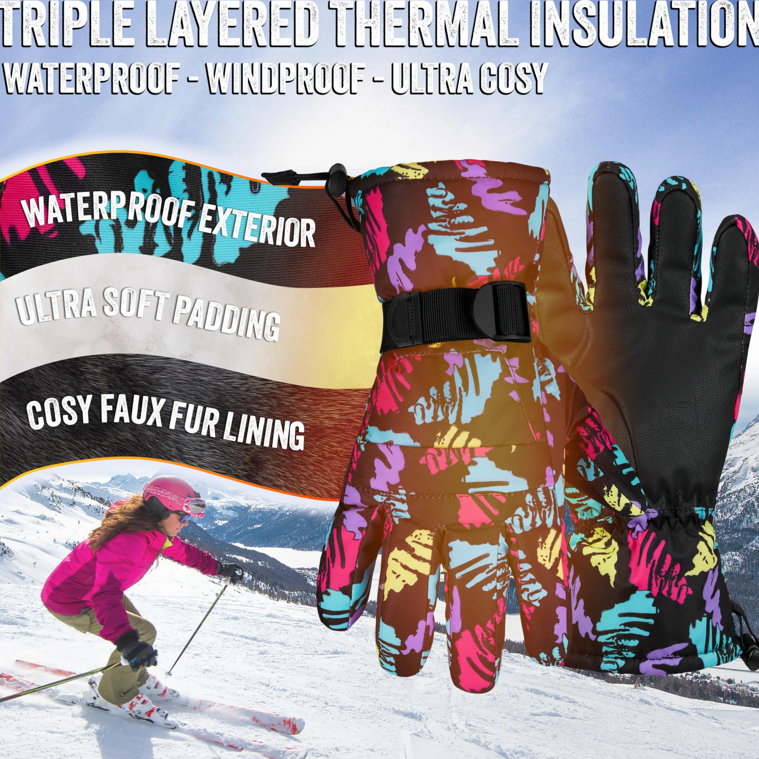 CityComfort Guantes Esquí Mujer Térmicos Impermeables Táctiles Invierno Forrado Cálido Snowboard Nieve Frío