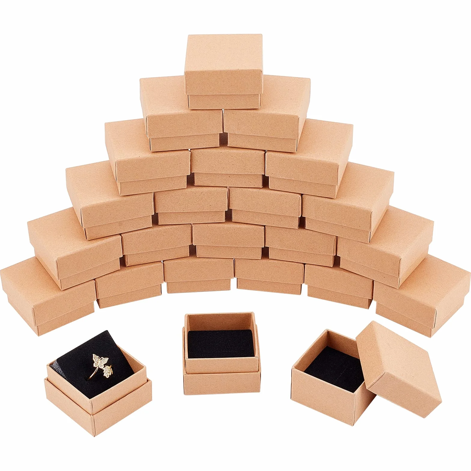 NBEADS Caja de Joyas 24 Piezas, Cajas de Cartón Kraft 5x5x3cm para Exhibición de Aretes, Anillos y Collares