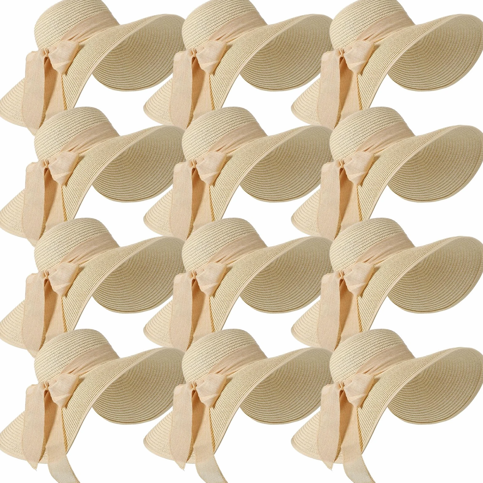 Tigeen 12 sombreros de paja de ala ancha para mujer, sombrero de paja plegable, sombrero de paja multicolor, sombrero de playa de verano UPF 50+, Beige, Talla única