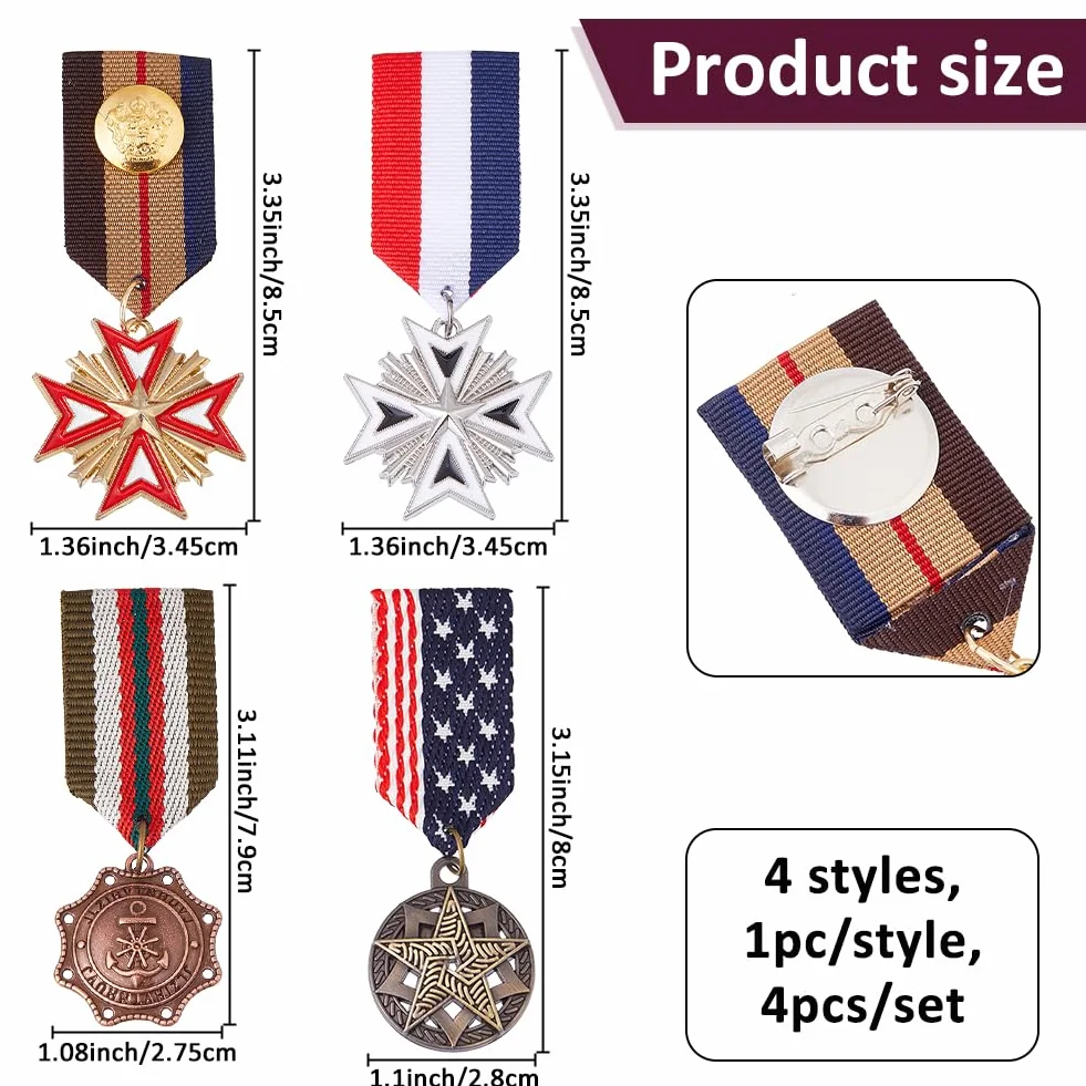 SUPERFINDINGS 4 piezas insignias militares retro estilo británico preppy colgante vintage medallas