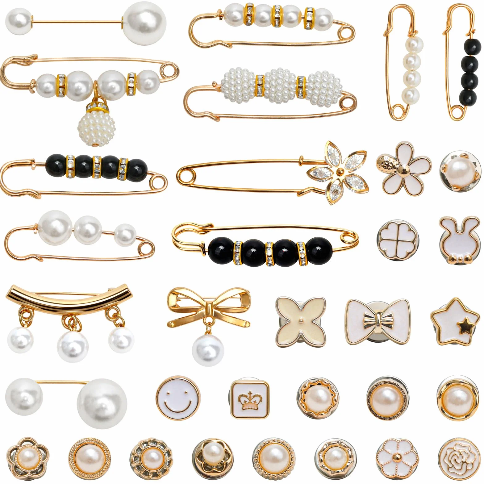 Broche de Perlas para Ropa Mujer, Broche Perla Dorado Elegantes, 46 Piezas