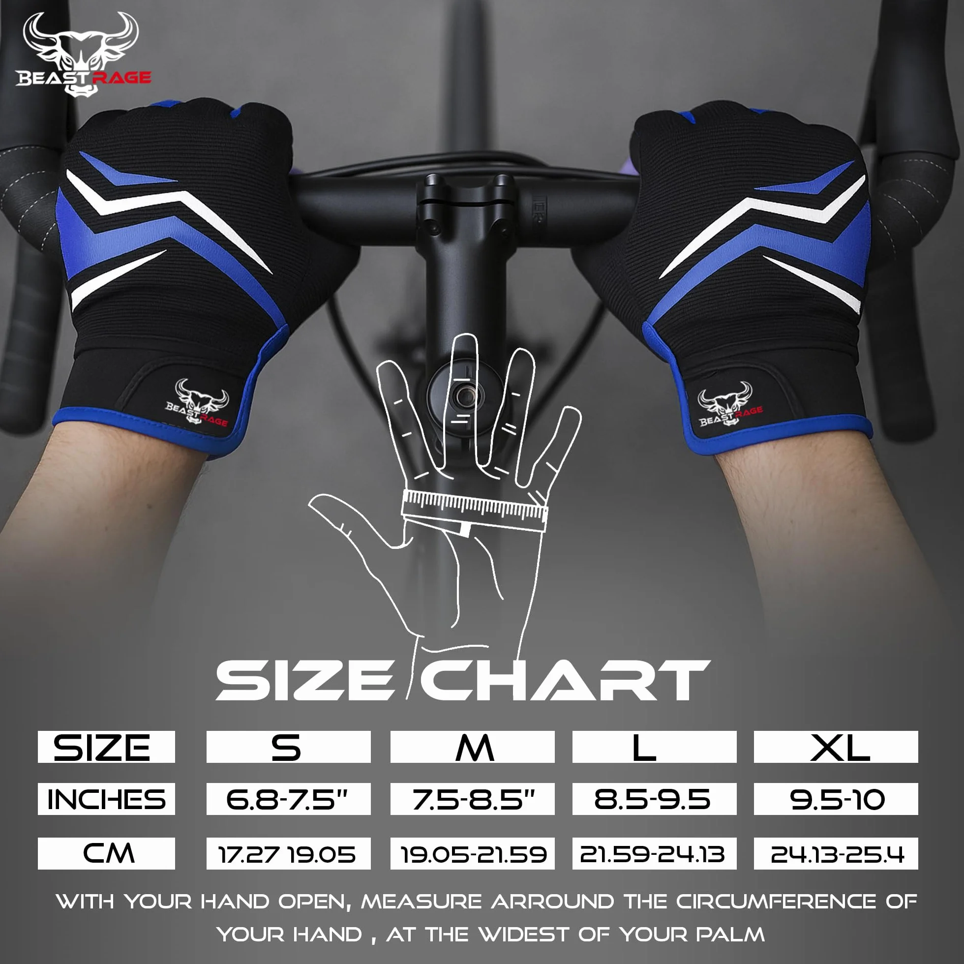 BEAST RAGE Guantes de Ciclismo Dedos Enteros Acolchado Antideslizantes Transpirables Táctiles Montaña BMX