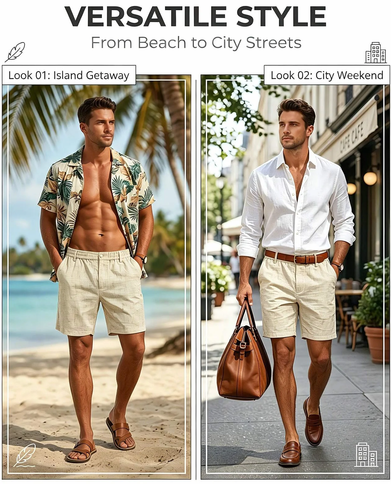 Halfword Lino Bermudas Cortos para Hombre Verano Casual Ligeros Elásticos