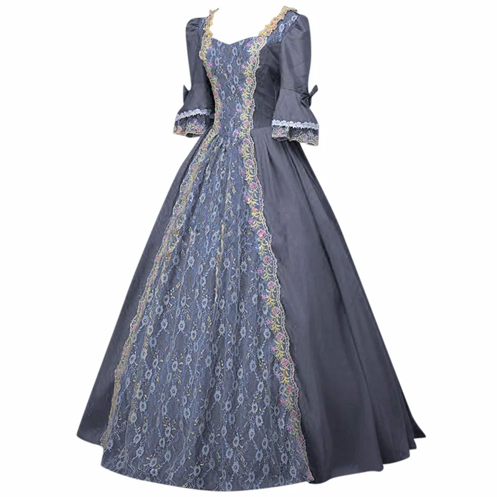 Vestido de baile rococó gótico victoriano medieval para mujer, disfraz de época con encaje, largo hasta el suelo