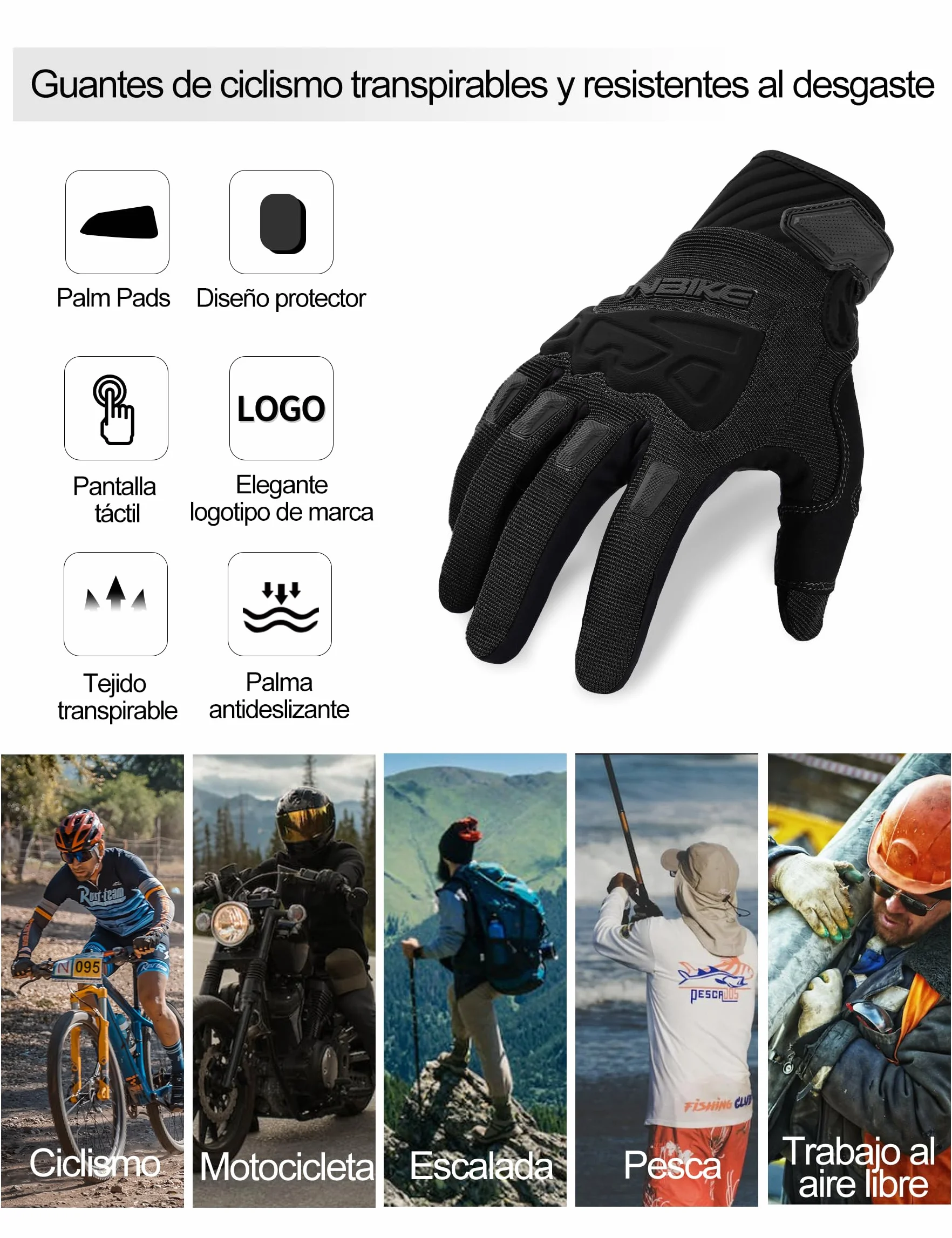 INBIKE Guantes Ciclismo Hombre Largo Pantalla Táctil Acolchado Antideslizante