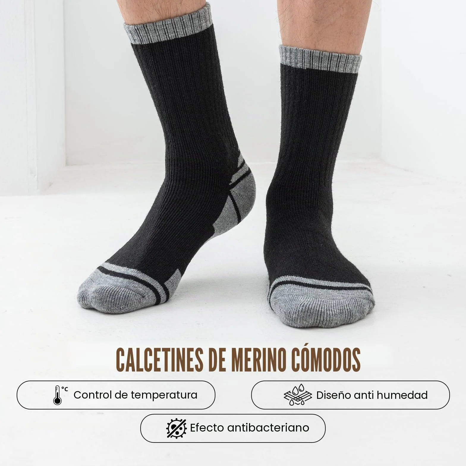 Calcetines Trekking Lana Merino Antiampollas Acolchado Transpirables 3 Pares
