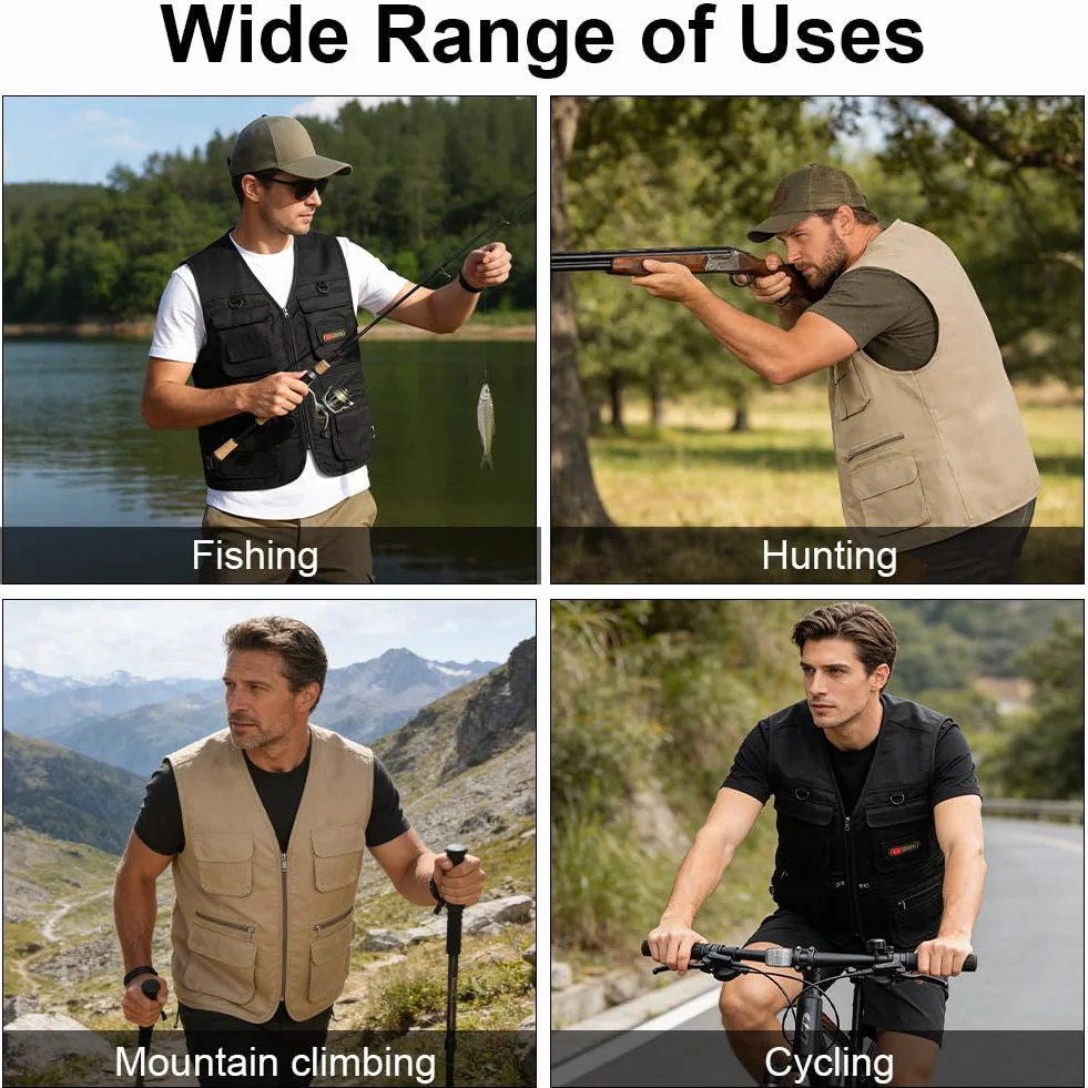 Chaleco de Trabajo Multibolsillo Hombre Pesca Verano Respirable Secado Rápido XL