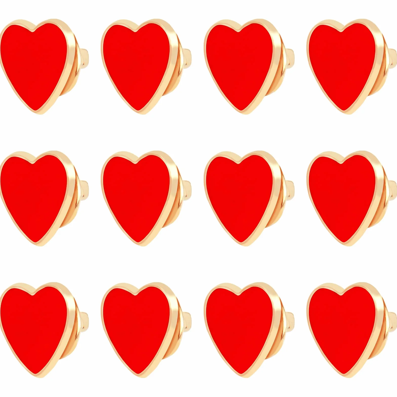 Broches Corazón Rojo Esmalte 12 Piezas Alfileres Ropa Bolsos Sombreros Accesorios Bodas San Valentín