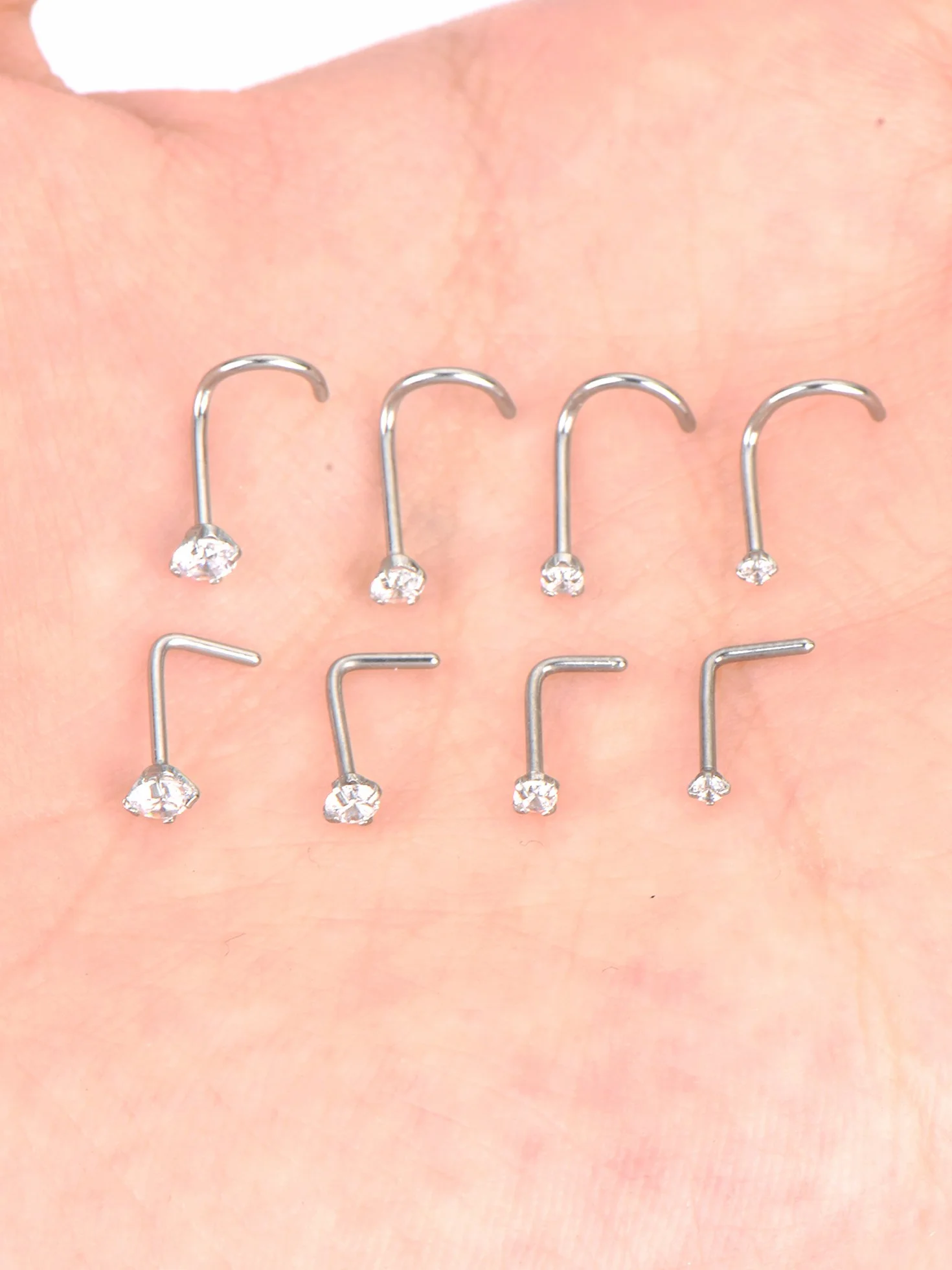 Mudder Anillos de Nariz Curvas Piercing Joyería para el Cuerpo 8 Piezas Acero Inoxidable Circón