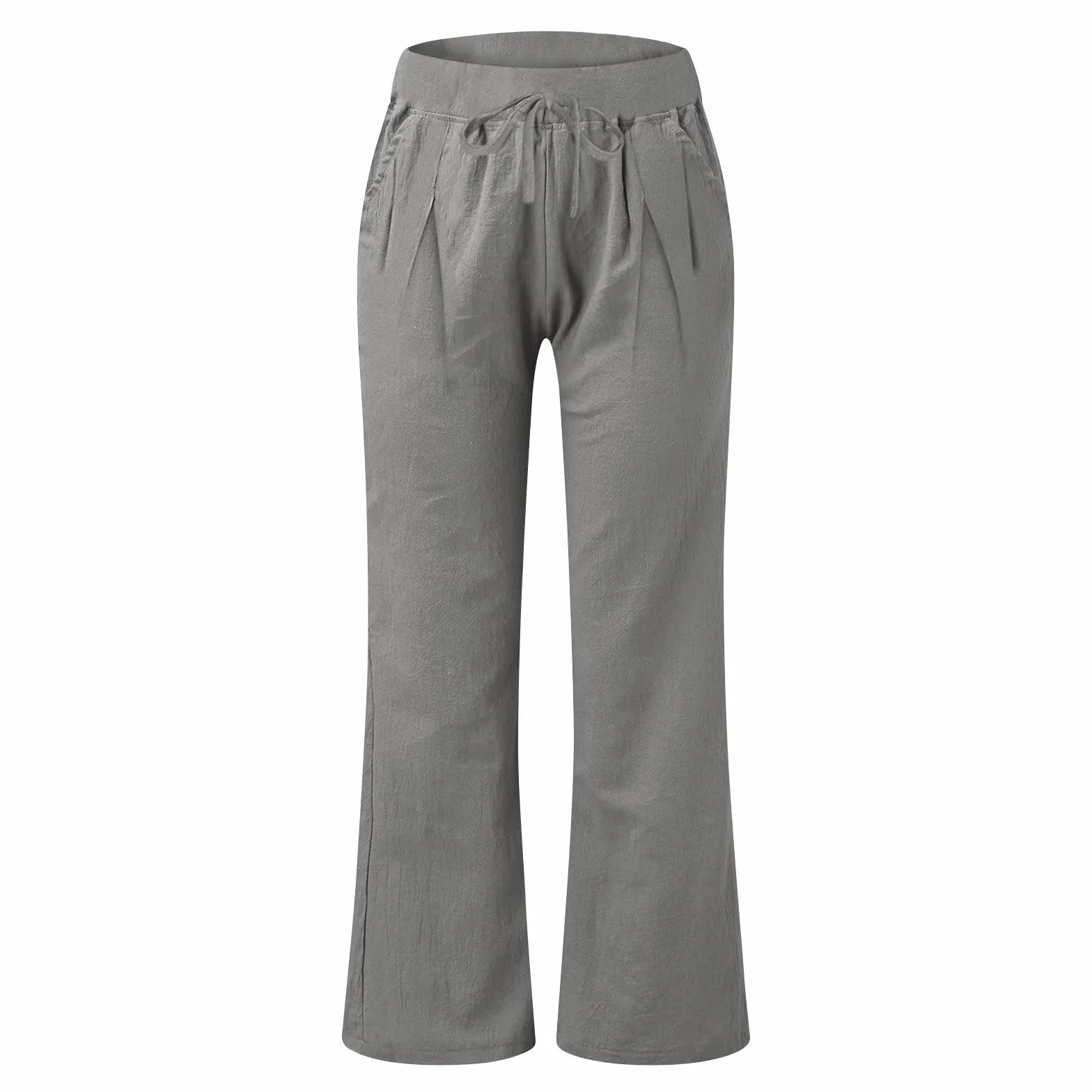 Pantalones de Lino Mujer Algodón Cintura Elástica Cordón Pierna Ancha Rectos Cómodos Transpirables Playa