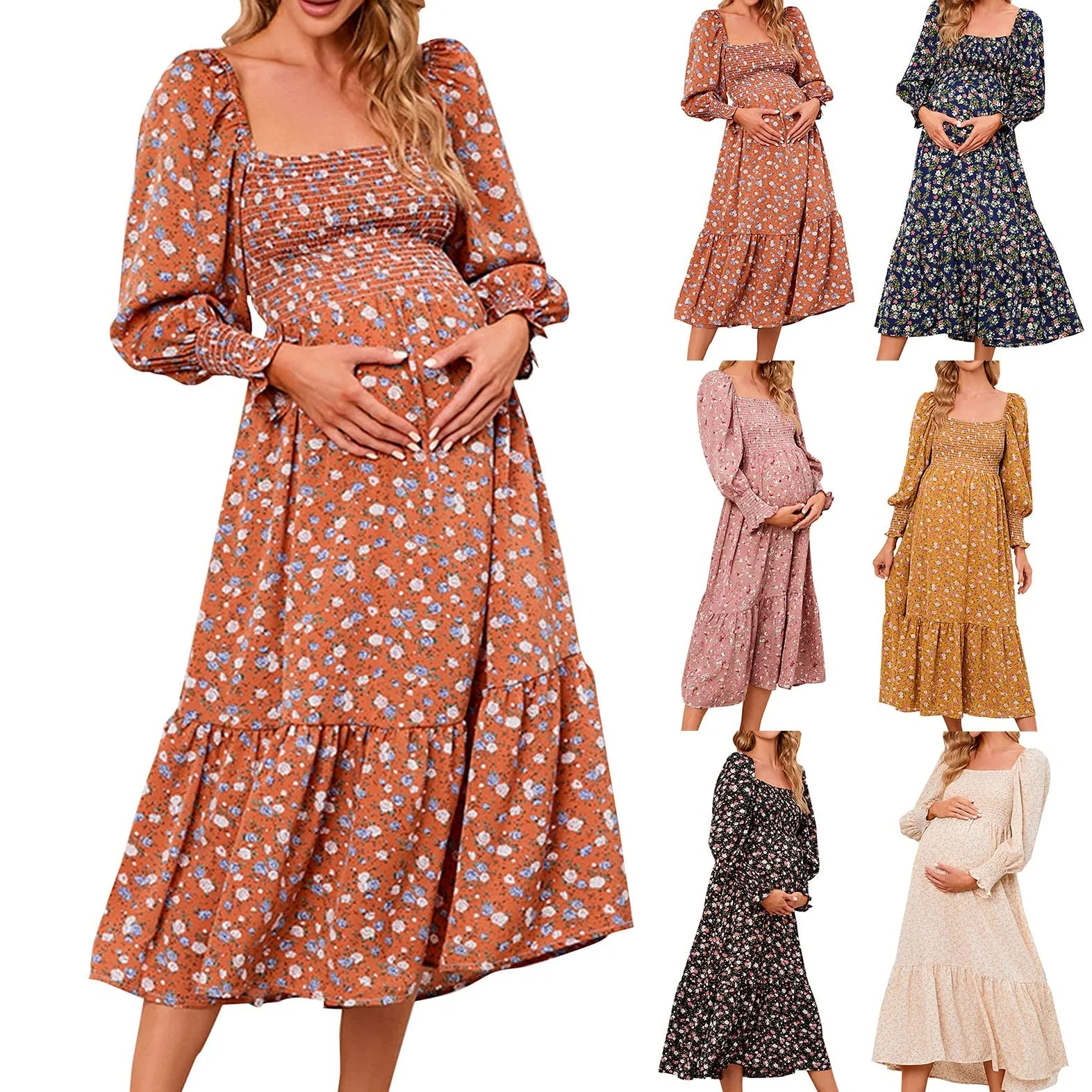 Generisch Primavera Vestido de Gasa para Embarazadas, Vestido de Manga Larga, Vestido de Manga Larga para Embarazadas, Sexy, Accesorios de Fotografía, Hombros Descubiertos, Vestido de Embarazo, Sesión