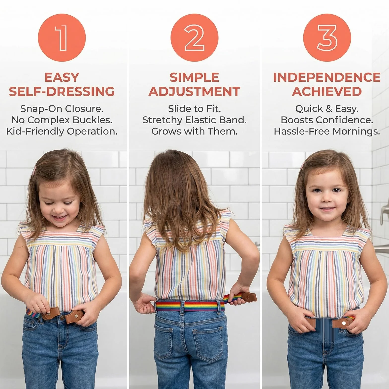 Cinturón de Niños Ajustable Elástico Sin Hebilla, 6 Colores + 3 Pares de Hebillas, 35-51 cm
