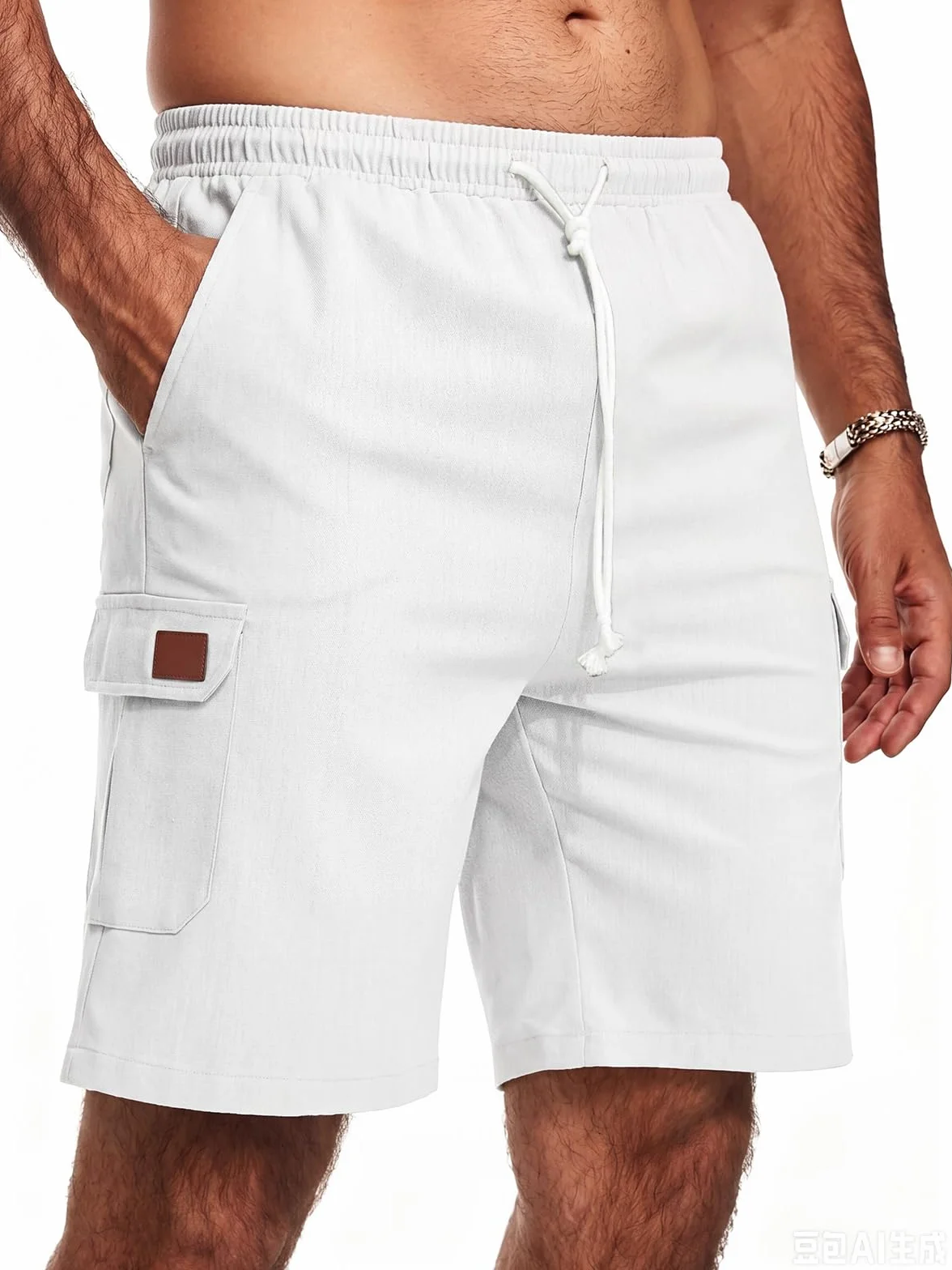 Bermudas Hombre Lino Verano Shorts Cargo Múltiples Bolsillos Cintura Elástica